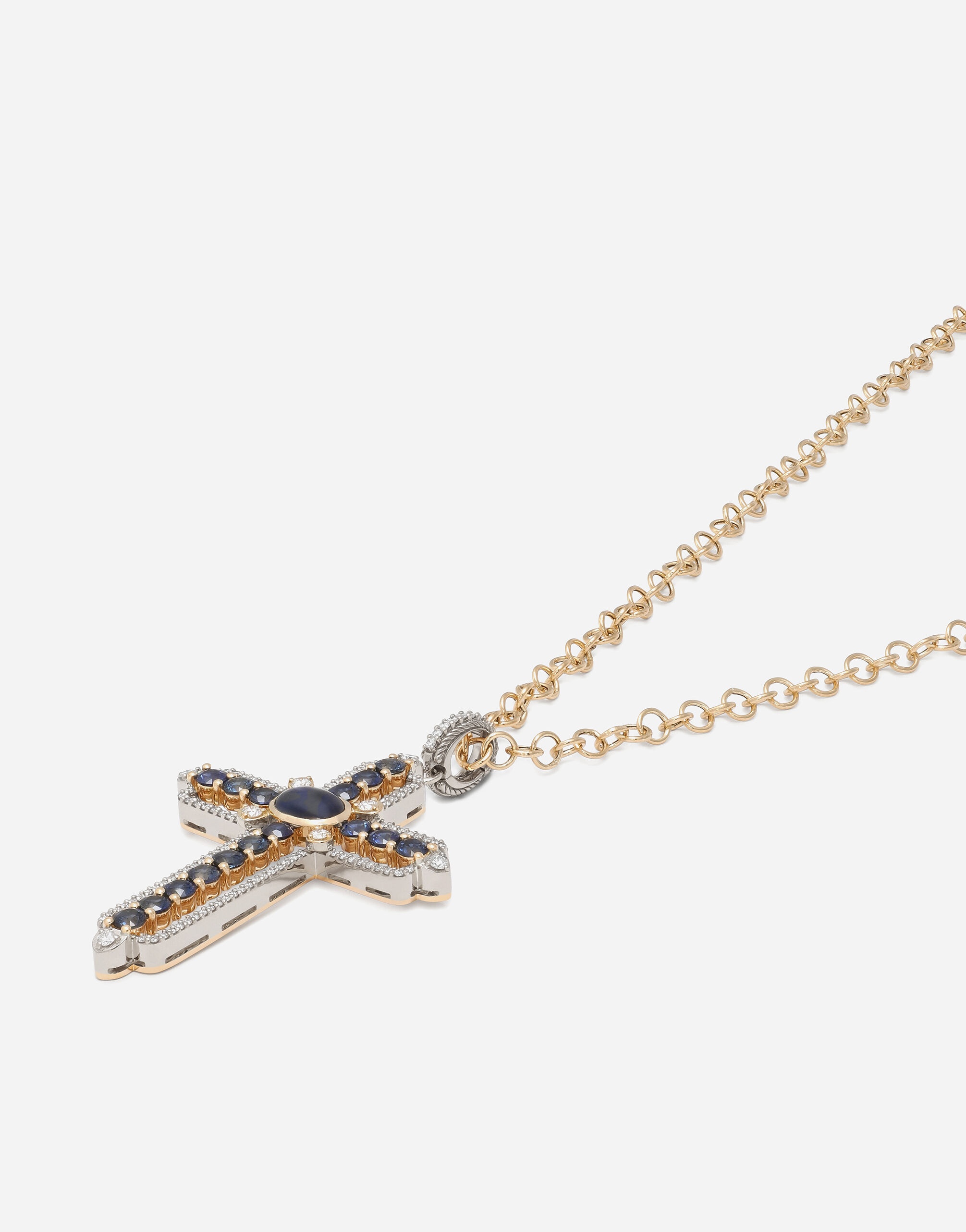 Tradition pendant in yellow and white gold 18Kt with blue sapphires and diamonds - 3