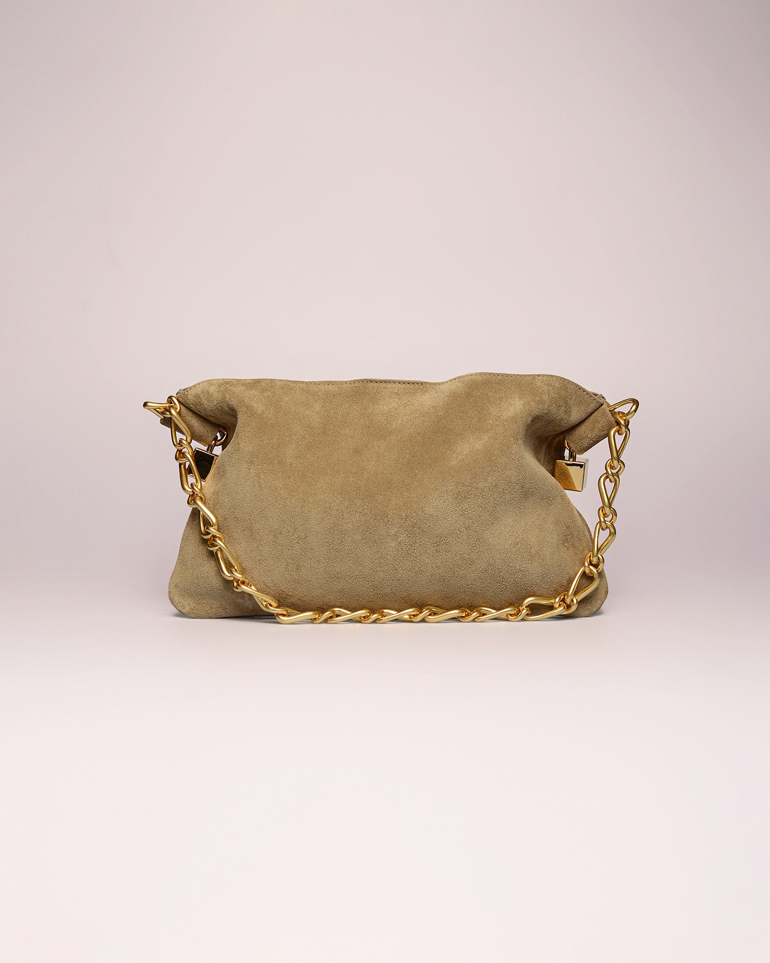 THE DICE BAGUETTE - Chain-embellished suede bag - Sand - 1