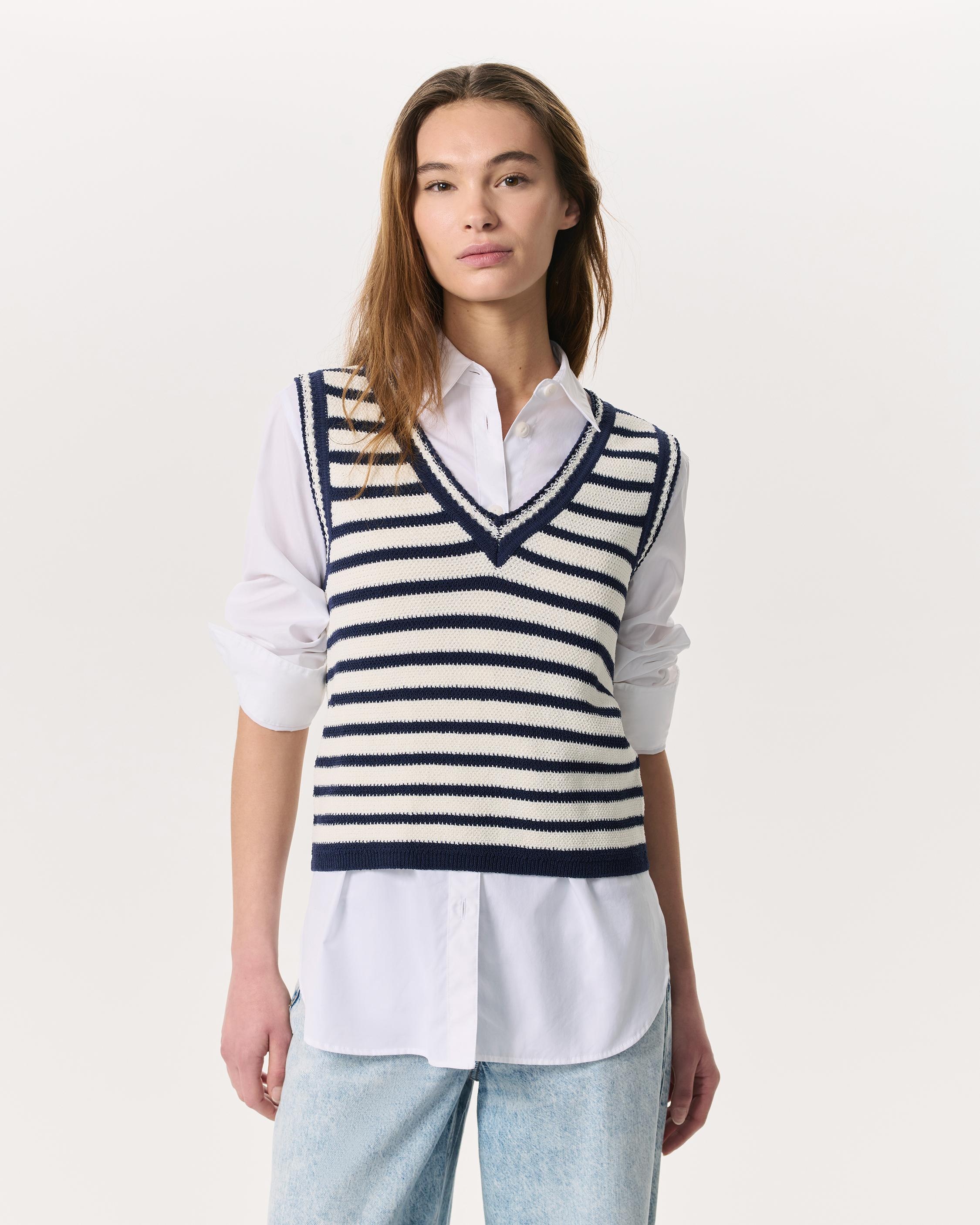 Meghan Crochet-Trim Striped Sweater Vest - 2