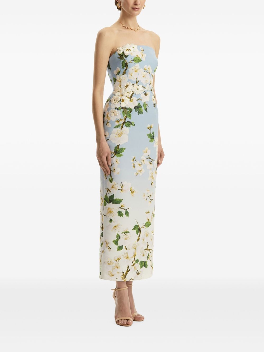floral-print strapless dress - 2
