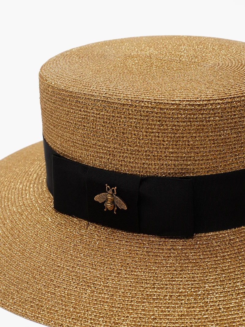 GUCCI Bee logo faux straw boater hat matchesfashion REVERSIBLE