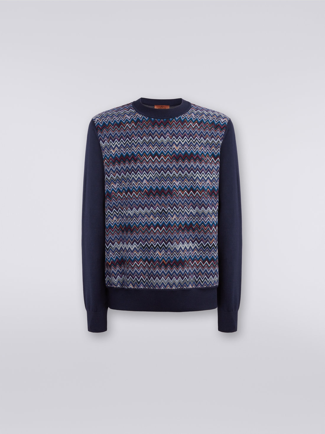 Cotton, silk and viscose chevron crew-neck pullover - 1