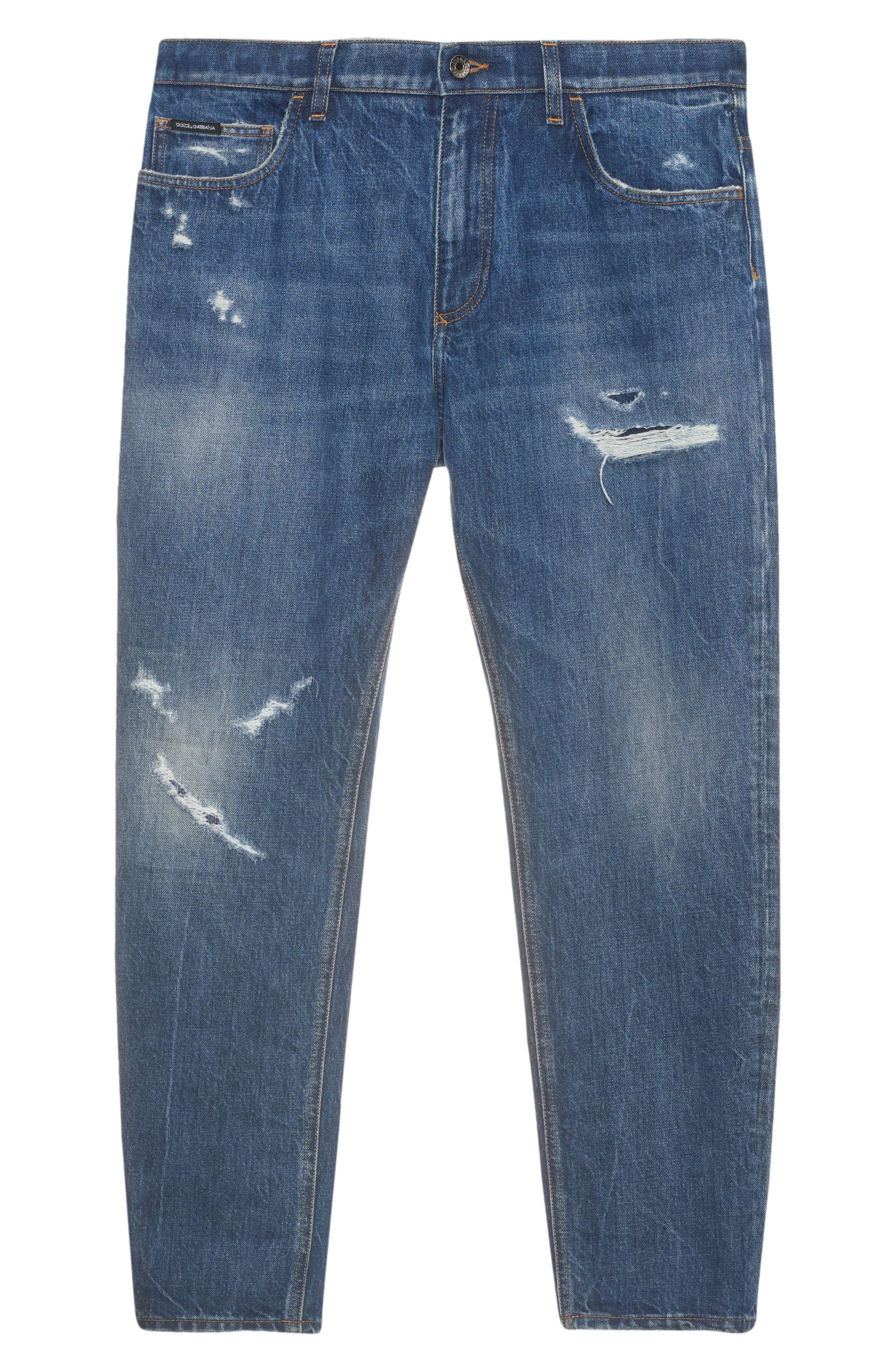 Dolce&Gabbana Logo Embroidered Distressed Loose Fit Jeans in S9001 Variante Abbinata at Nordstrom - 5