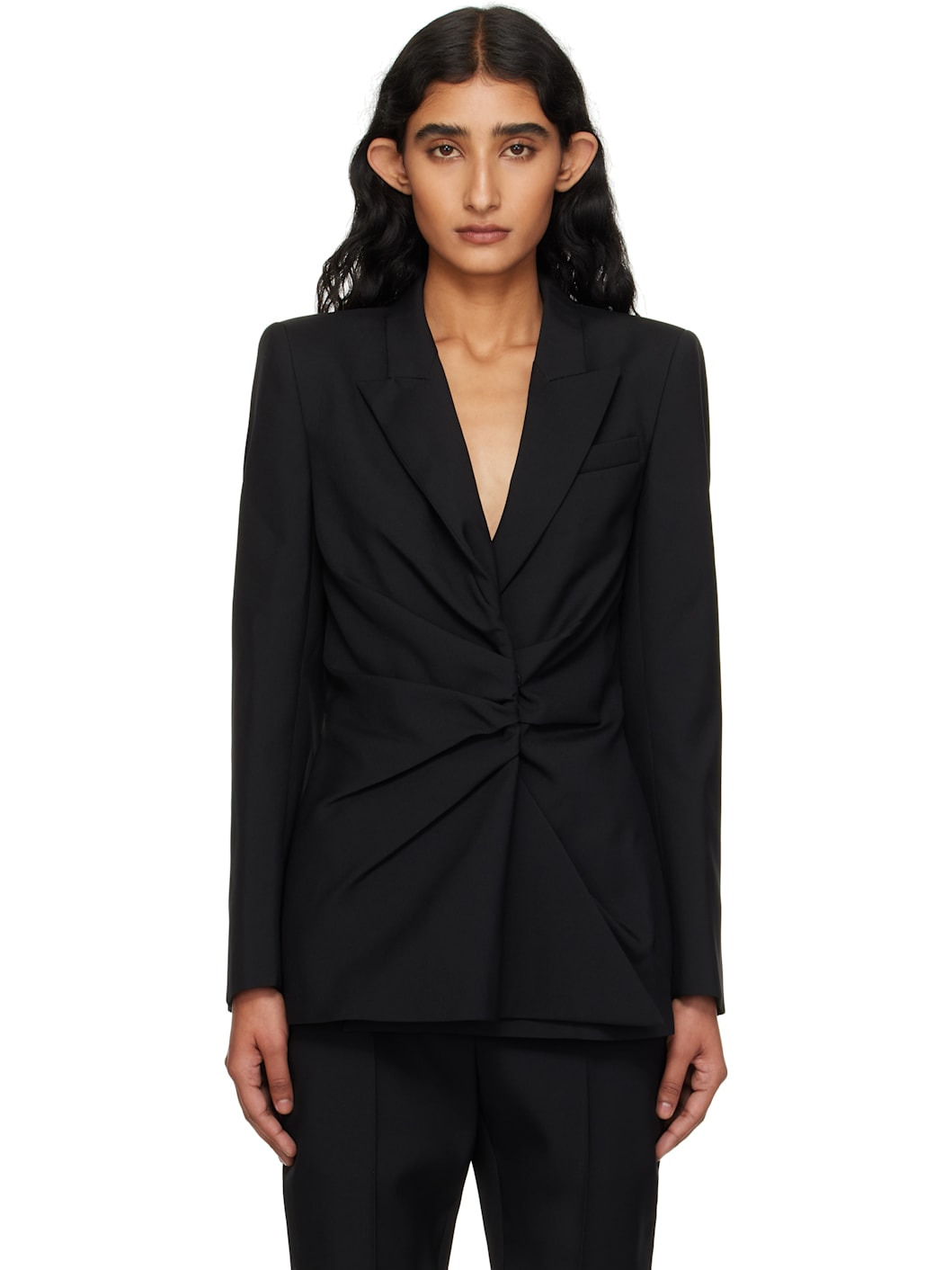 Black Twisted Lapel Blazer - 1