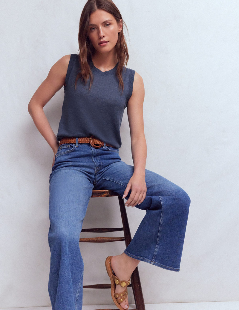 Agnes Linen Tank-Blue - 1