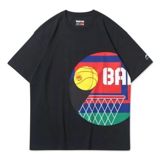 Li-Ning Basketball Printing Loose Short Sleeve 'Black' AHSQ285-3 - 1