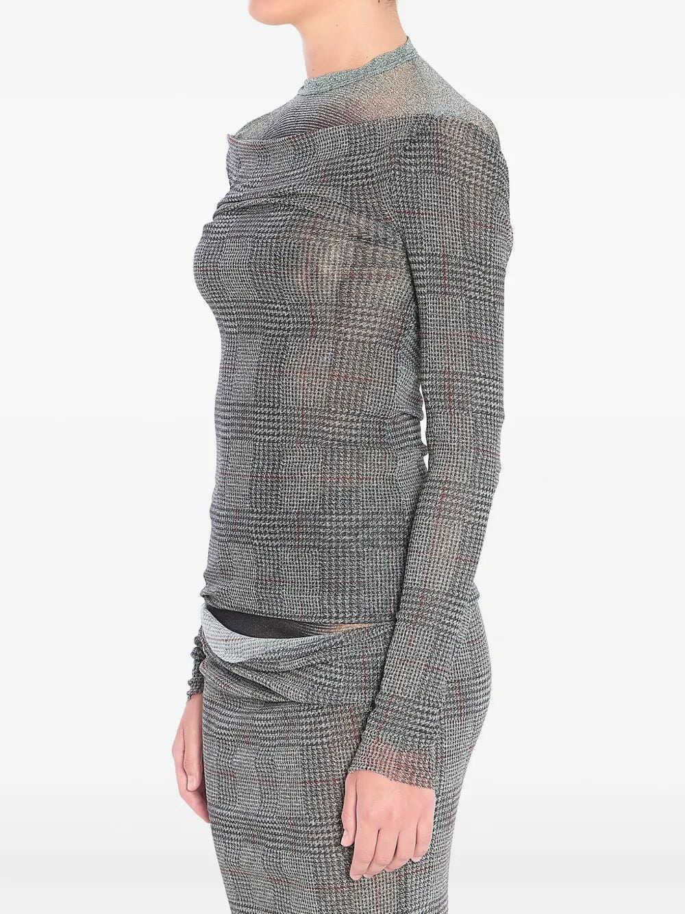 Jean Paul Gaultier Women Mesh Top Double Layer Printed "Body Shadow" And "Prince Of Wales" - 2