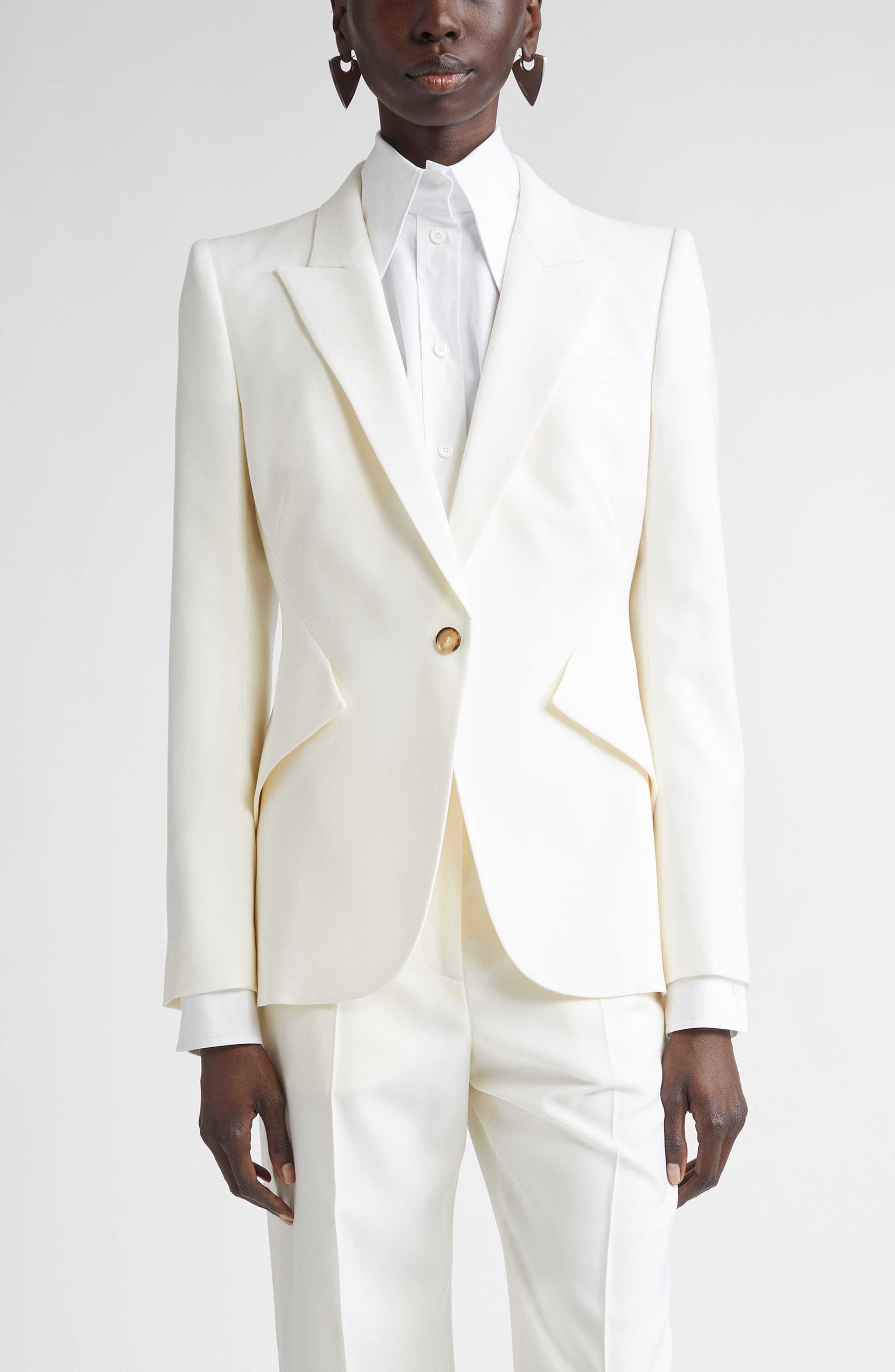 McQueen Single Breasted Wool Martingale Blazer in Bone at Nordstrom - 1