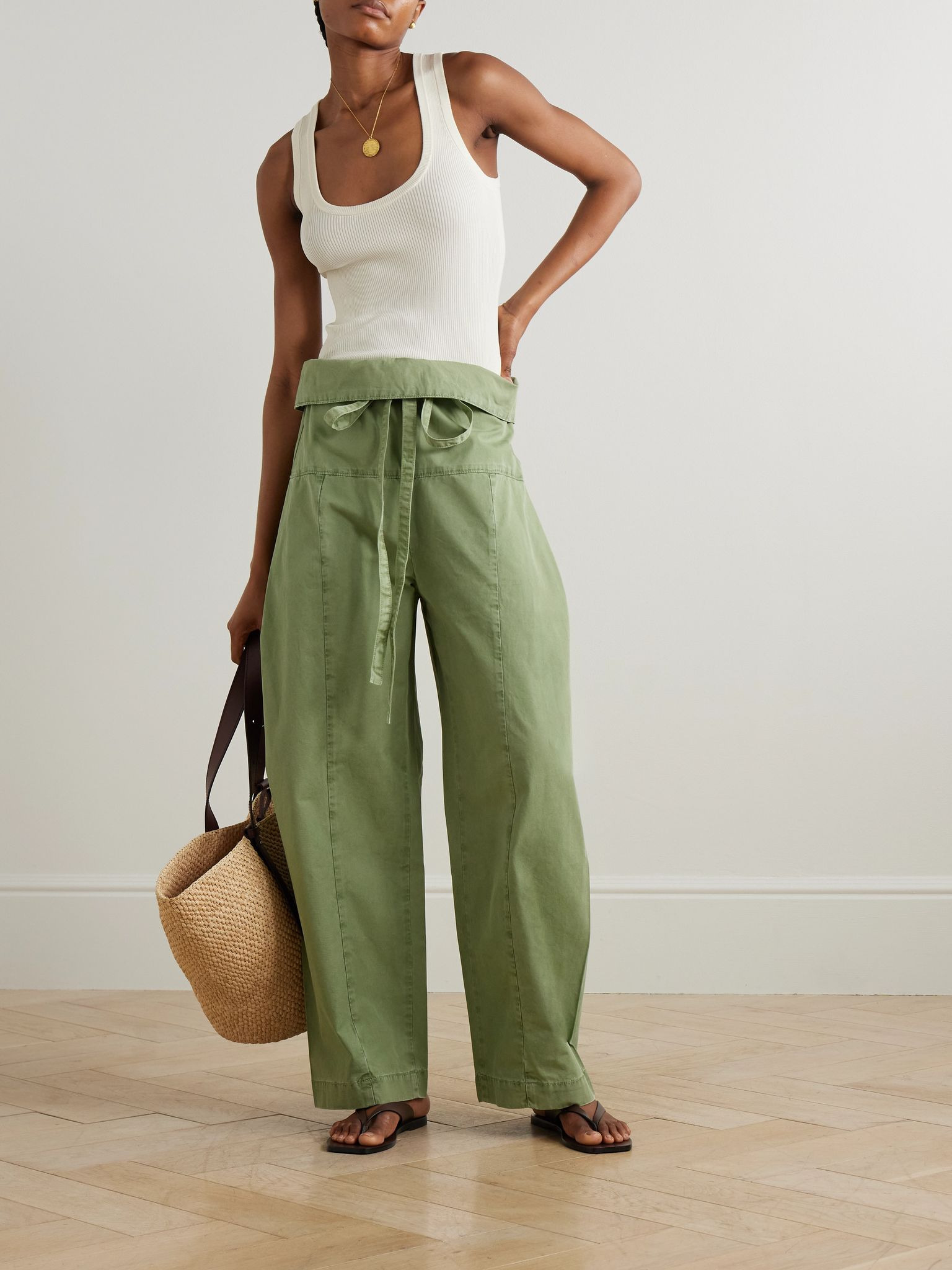 Fisherman paneled cotton-twill tapered pants Green - 2