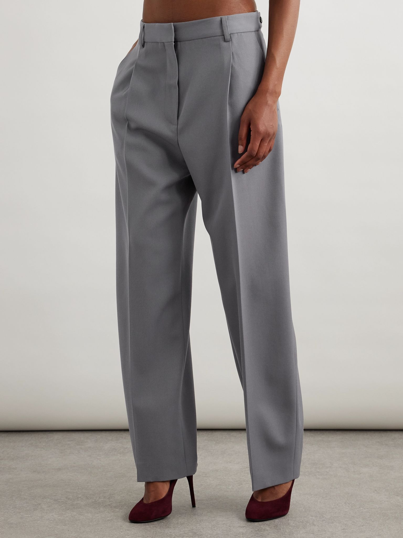 Capri pleated wool-gabardine straight-leg pants Gray - 3
