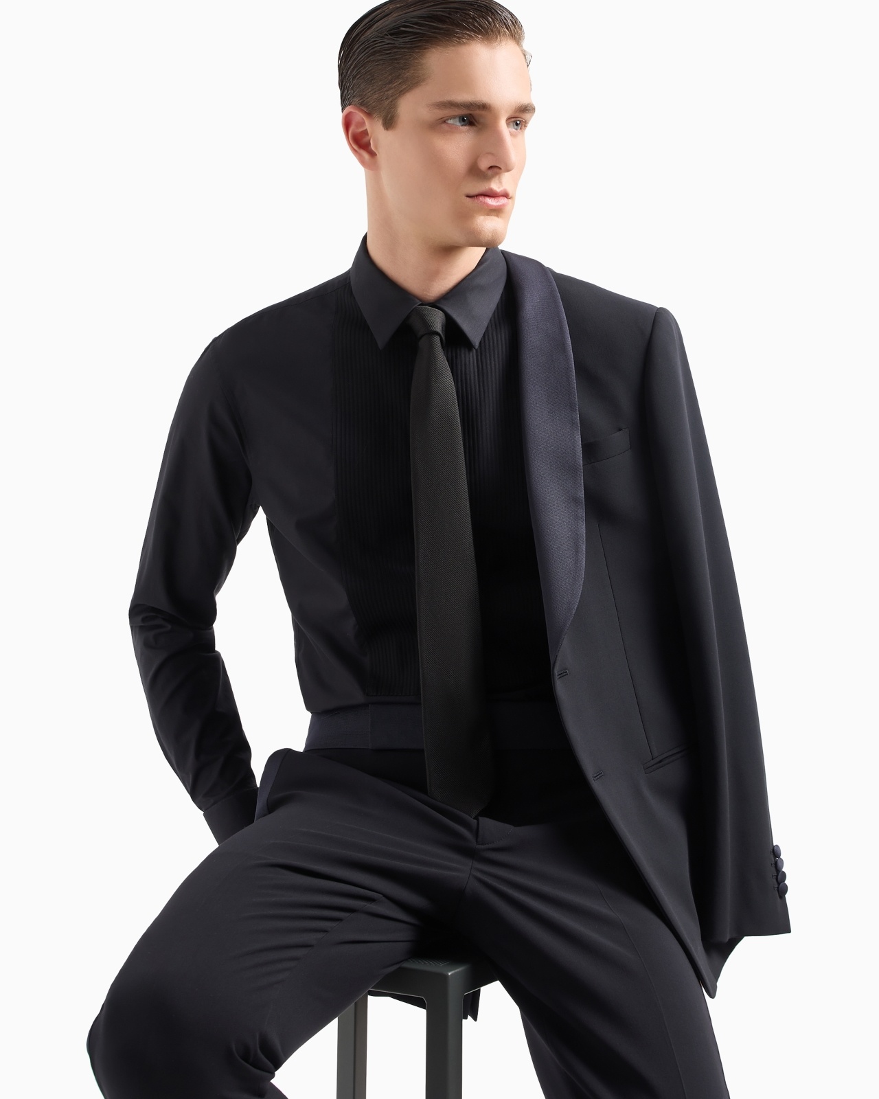 COTTON TUXEDO SHIRT WITH PLEATED DETAIL - 6