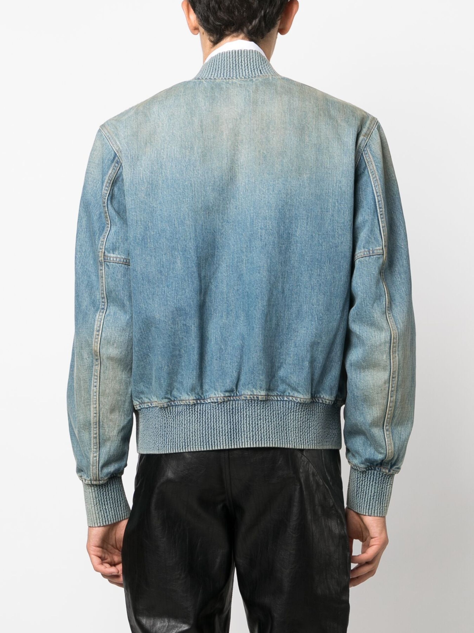 Givenchy Blue Logo-Print Denim Bomber Jacket | brownsfashion