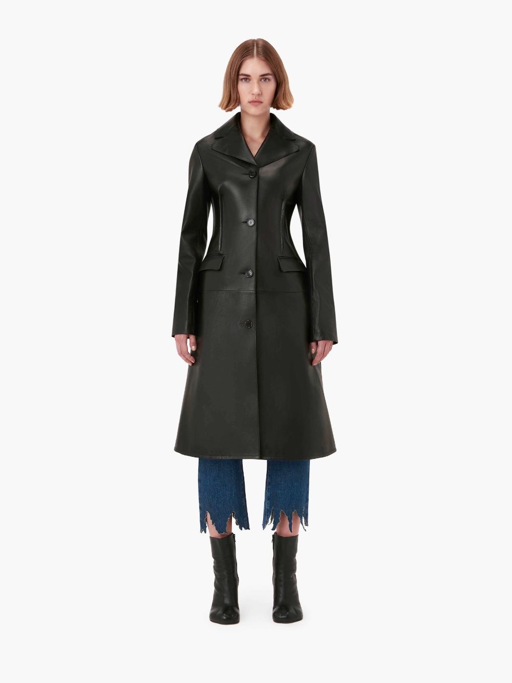 A LINE SINGLE-BREASTED LEATHER COAT - 2