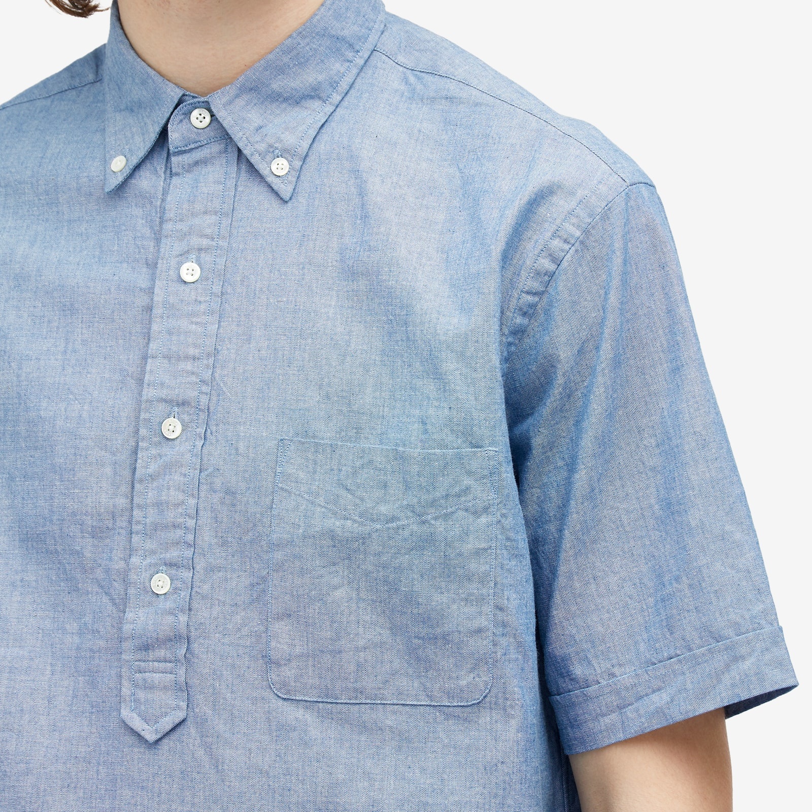 Beams Plus Button Down Popover Short Sleeve Chambray Shirt - 5