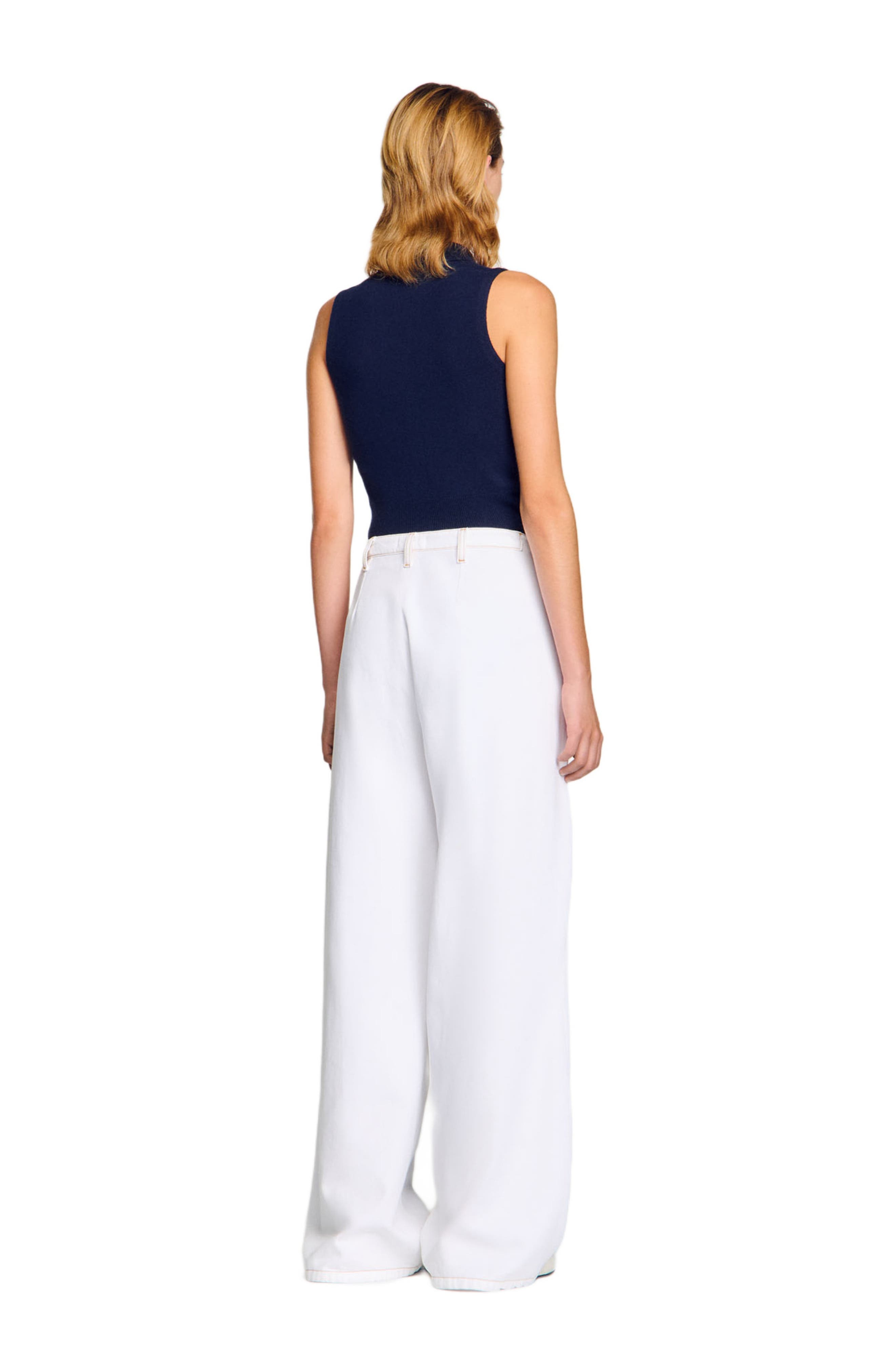 SANDRO Topstitched wide-leg jeans in White at Nordstrom - 2