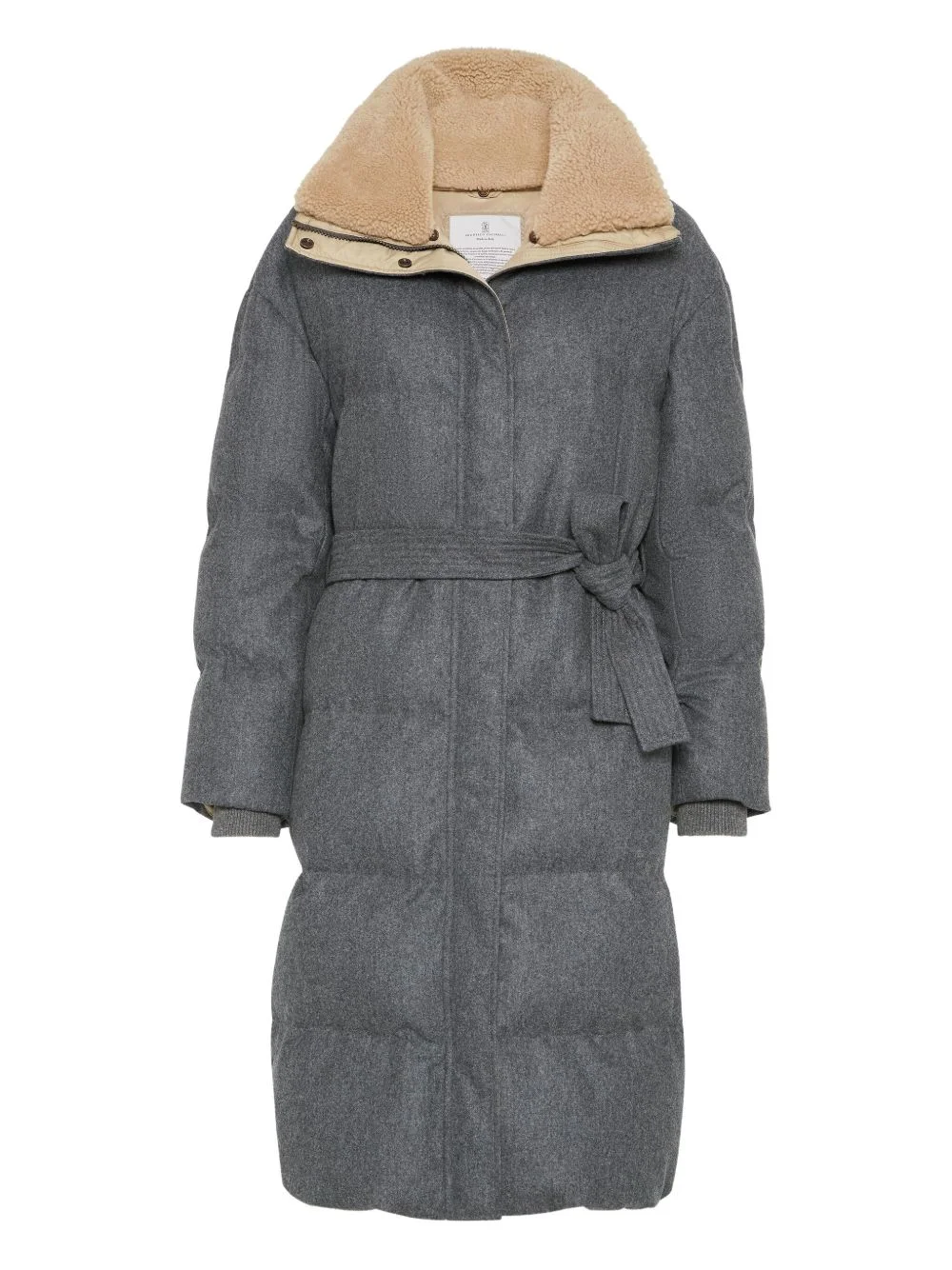 flannel shearling-collar down coat - 1