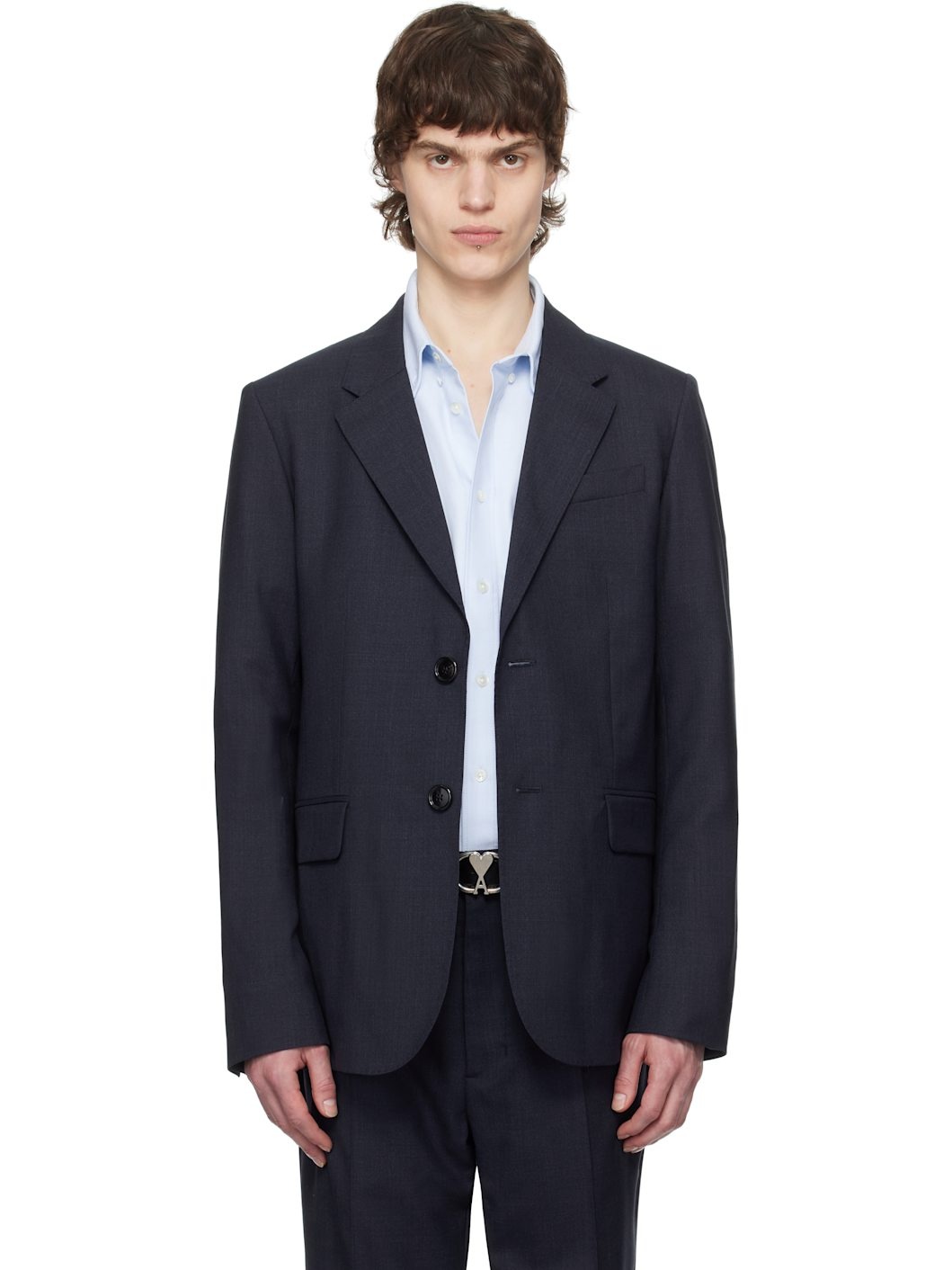 Navy Wool Two Buttons Blazer - 1