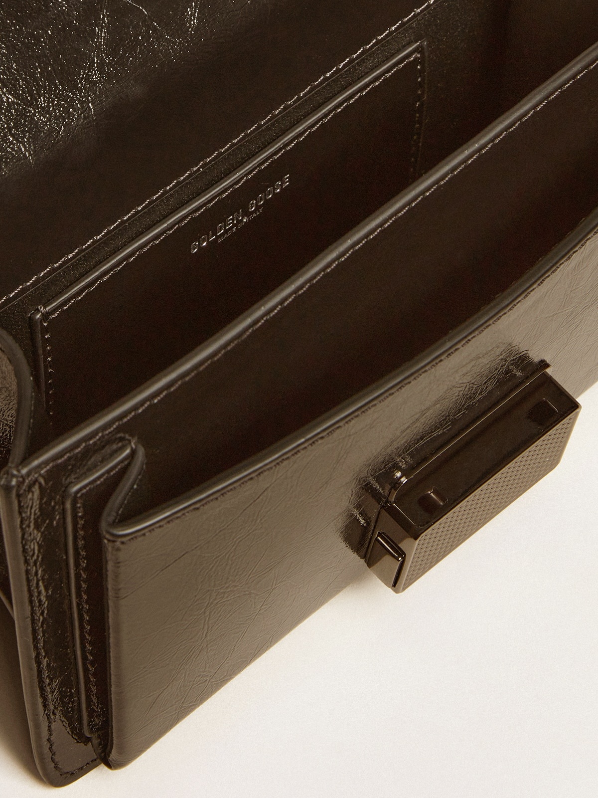 Small Venezia Bag in black metallic leather with black details - 5