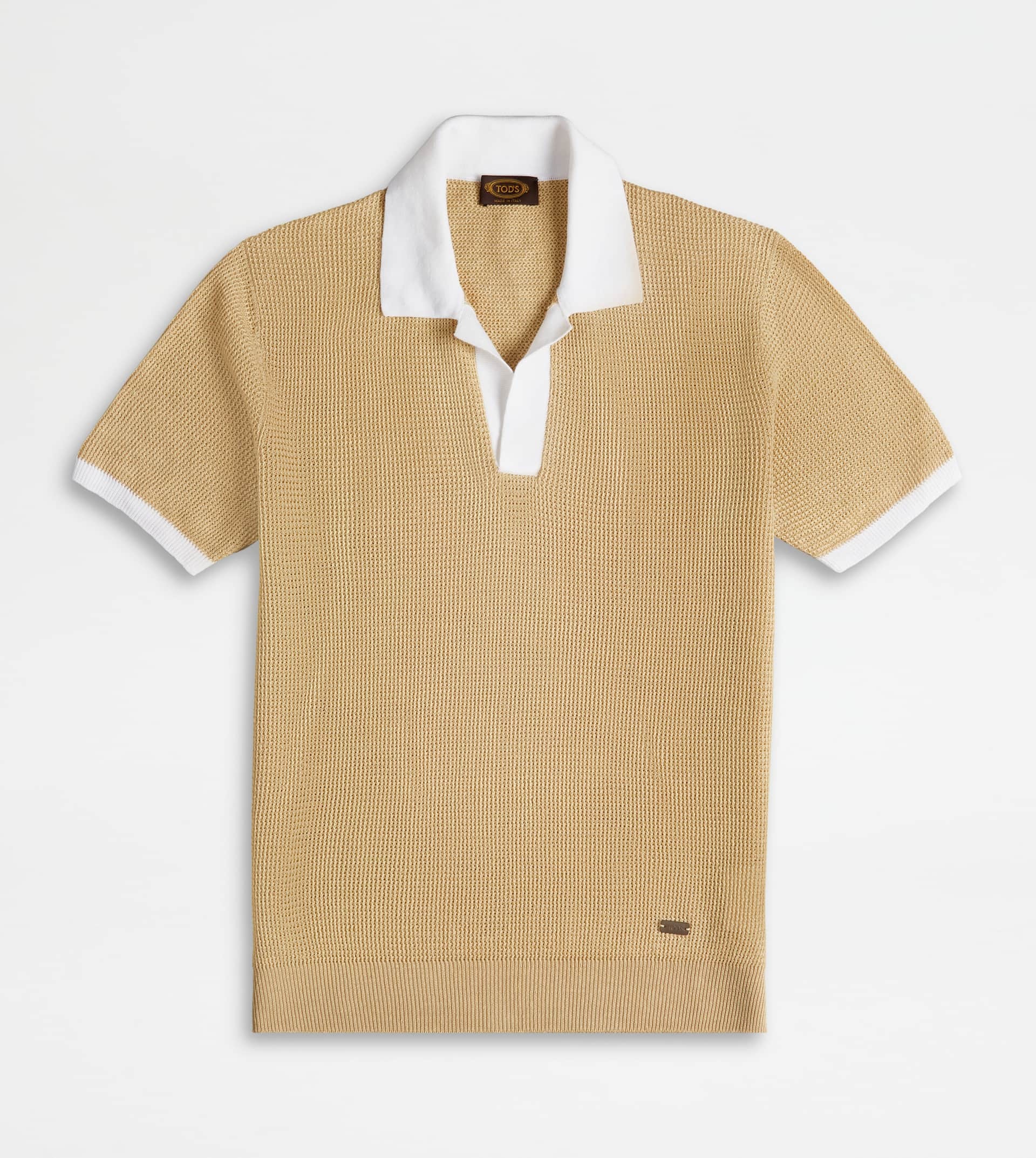 POLO SHIRT IN LINEN KNIT - BEIGE, WHITE - 1