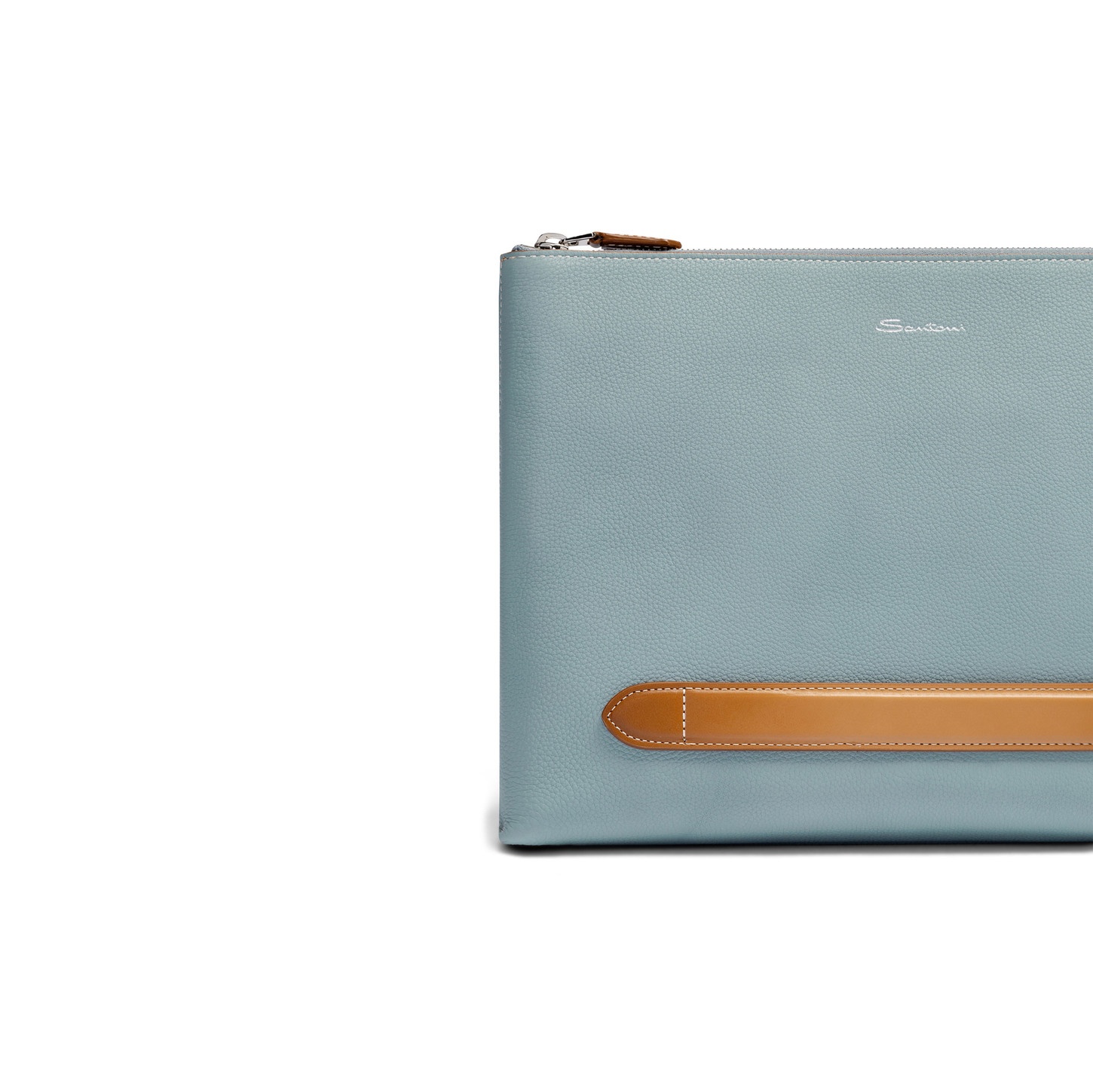 Light blue tumbled leather pouch - 6