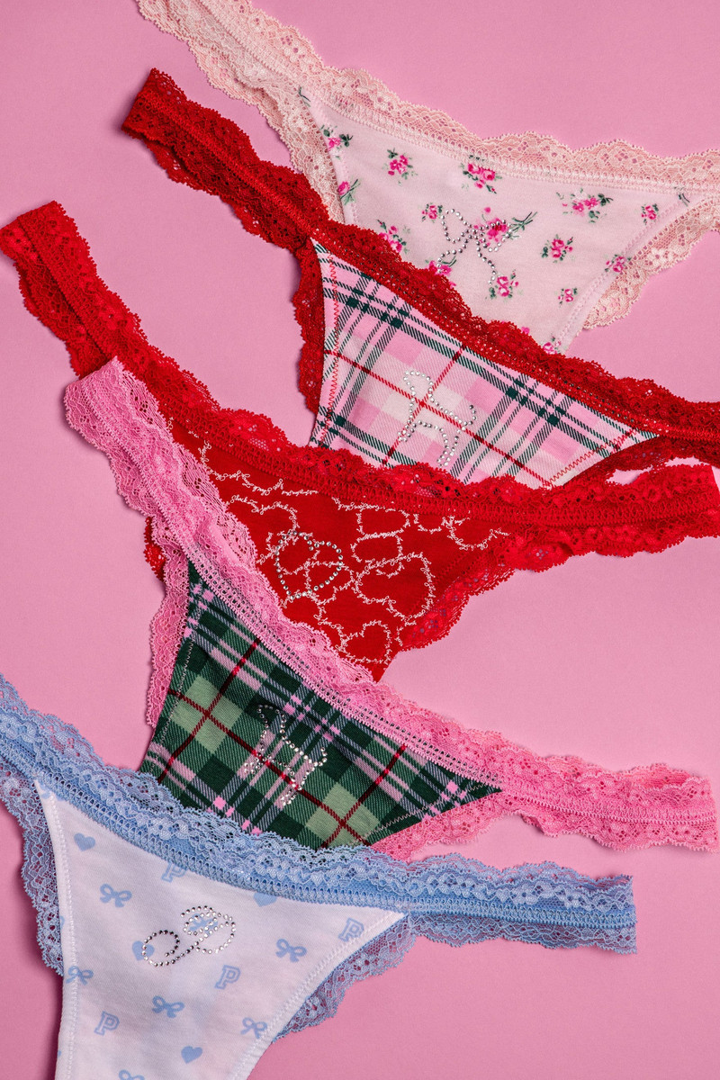 PINK x LoveShackFancy Wink Cotton Thong Panties - Pack of 5 3