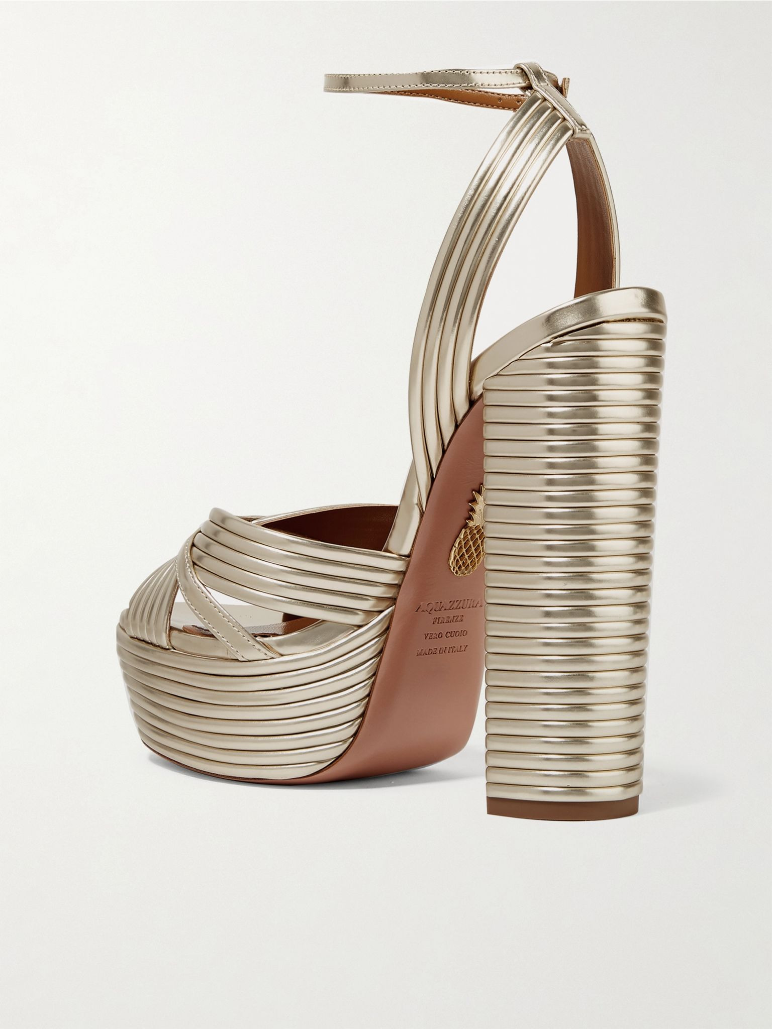 Sundance 140 metallic leather platform sandals Gold - 3