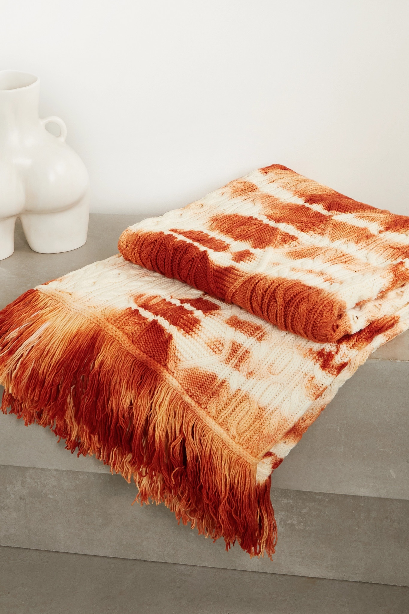 Piedras Rojas fringed tie-dyed cable-knit wool blanket - 2