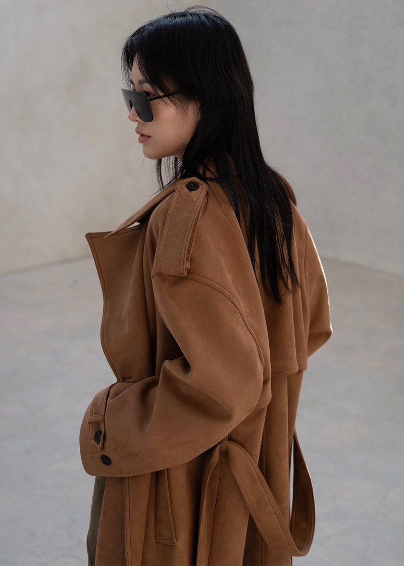 Lulea Faux Suede Trench Coat - Camel 7