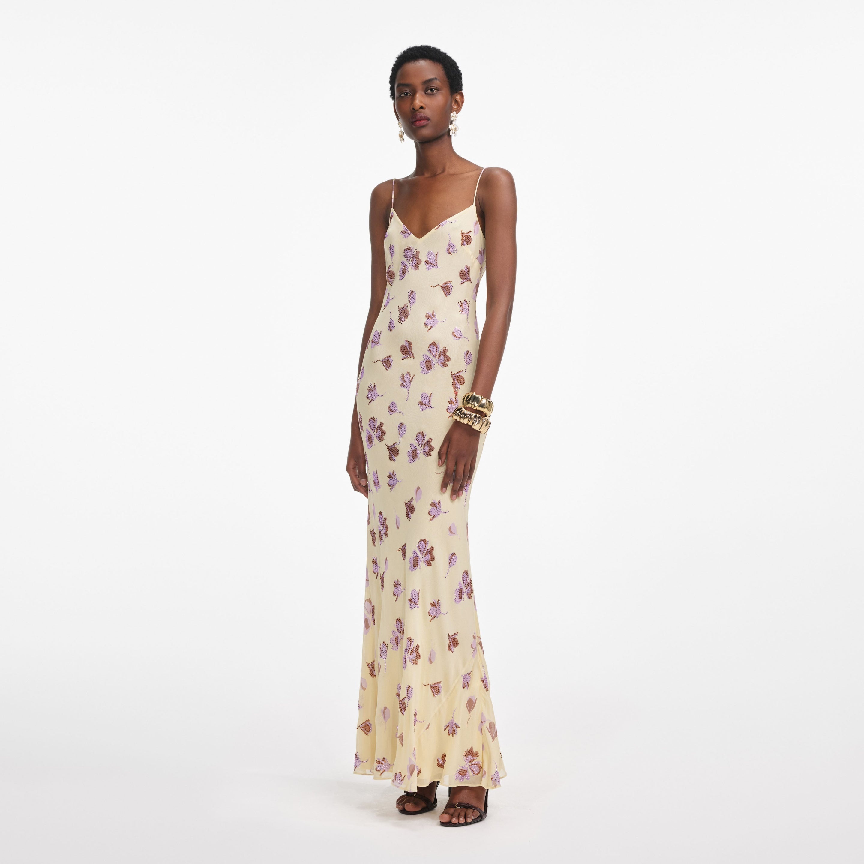 Yellow Floral Rhinestone Maxi Dress - 2