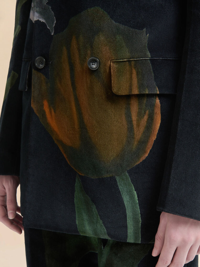 BLACK VELVET BLAZER WITH TULIP PRINT - 5