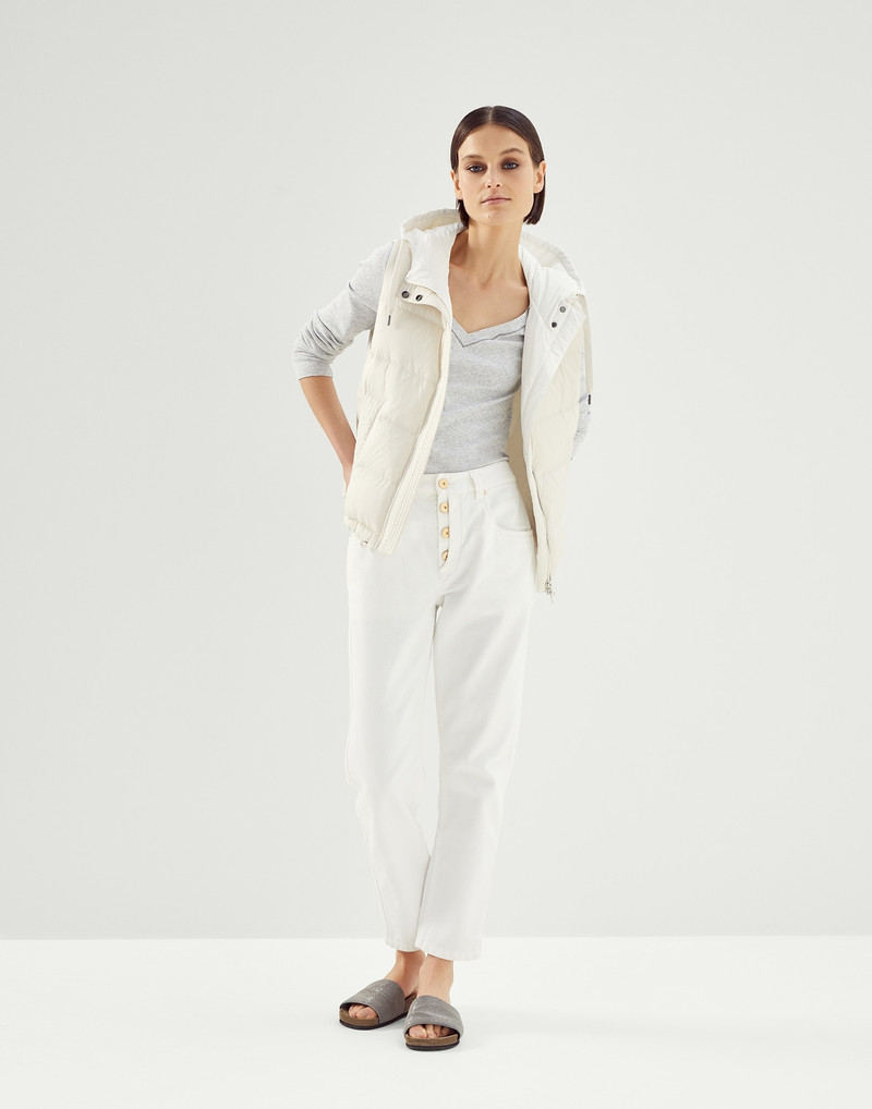 Brunello Cucinelli Stretch cotton ribbed jersey T-shirt with shiny collar outlook