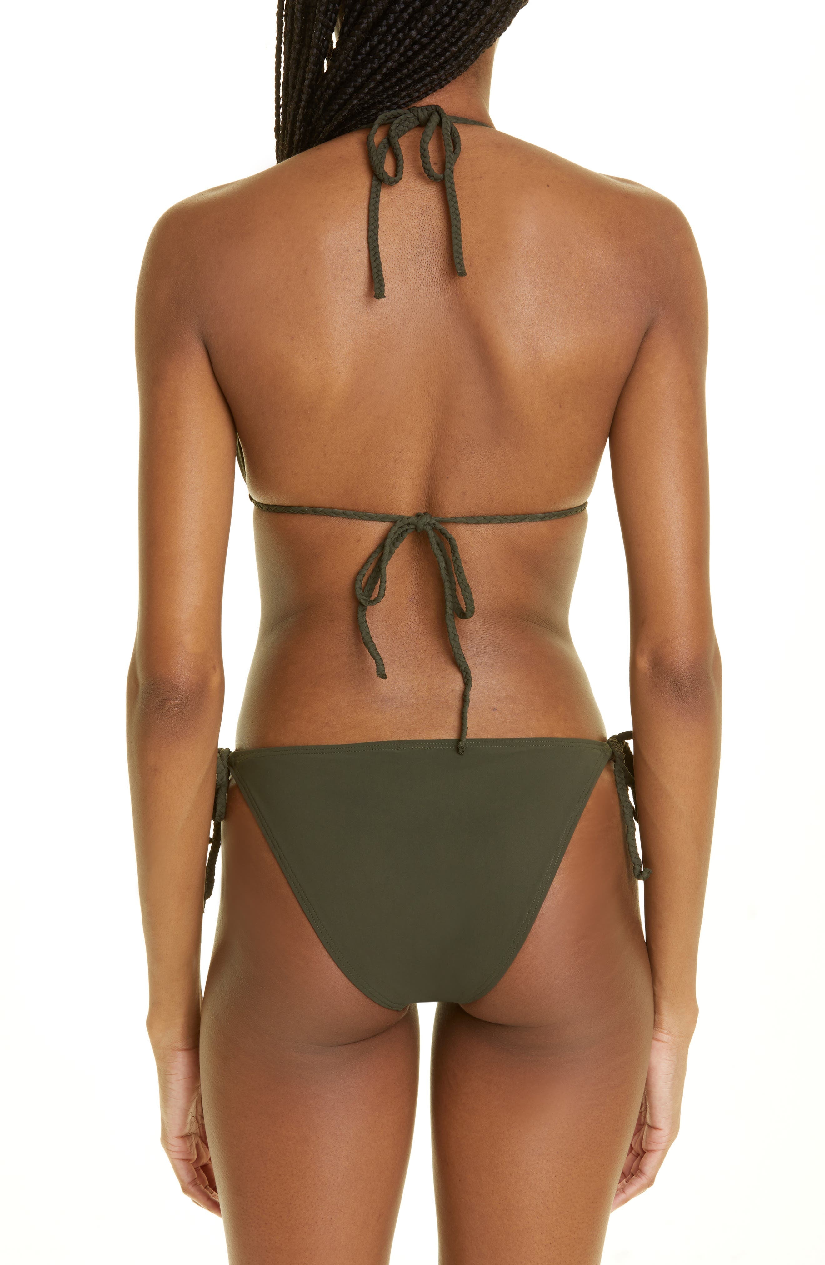 TOTEME Braided Tie Halter Neck Triangle Bikini Top in Dark Green at Nordstrom - 8
