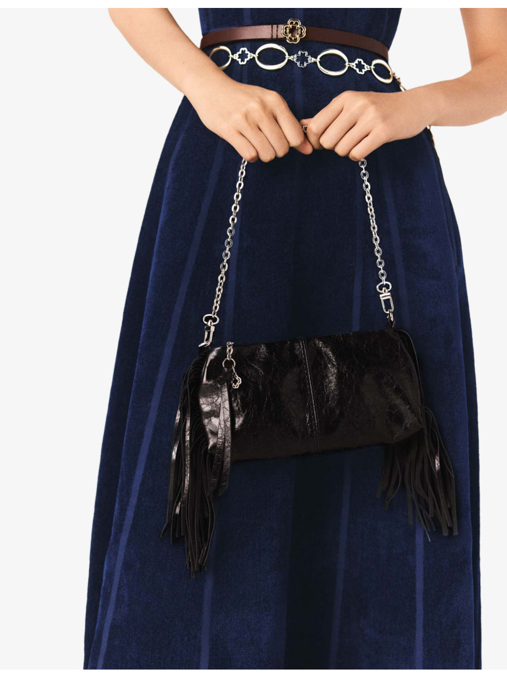 Round-Neck Flared-Skirt Stretch-Velvet Midi Dress - 8