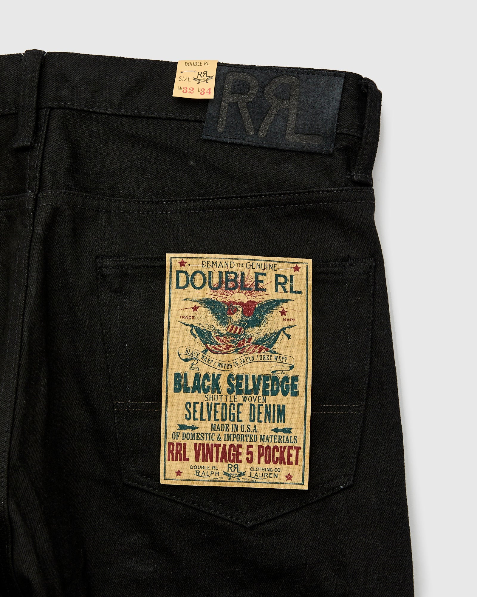 14oz Rinsed Black Selvedge Denim - Full Straight Fit - 4
