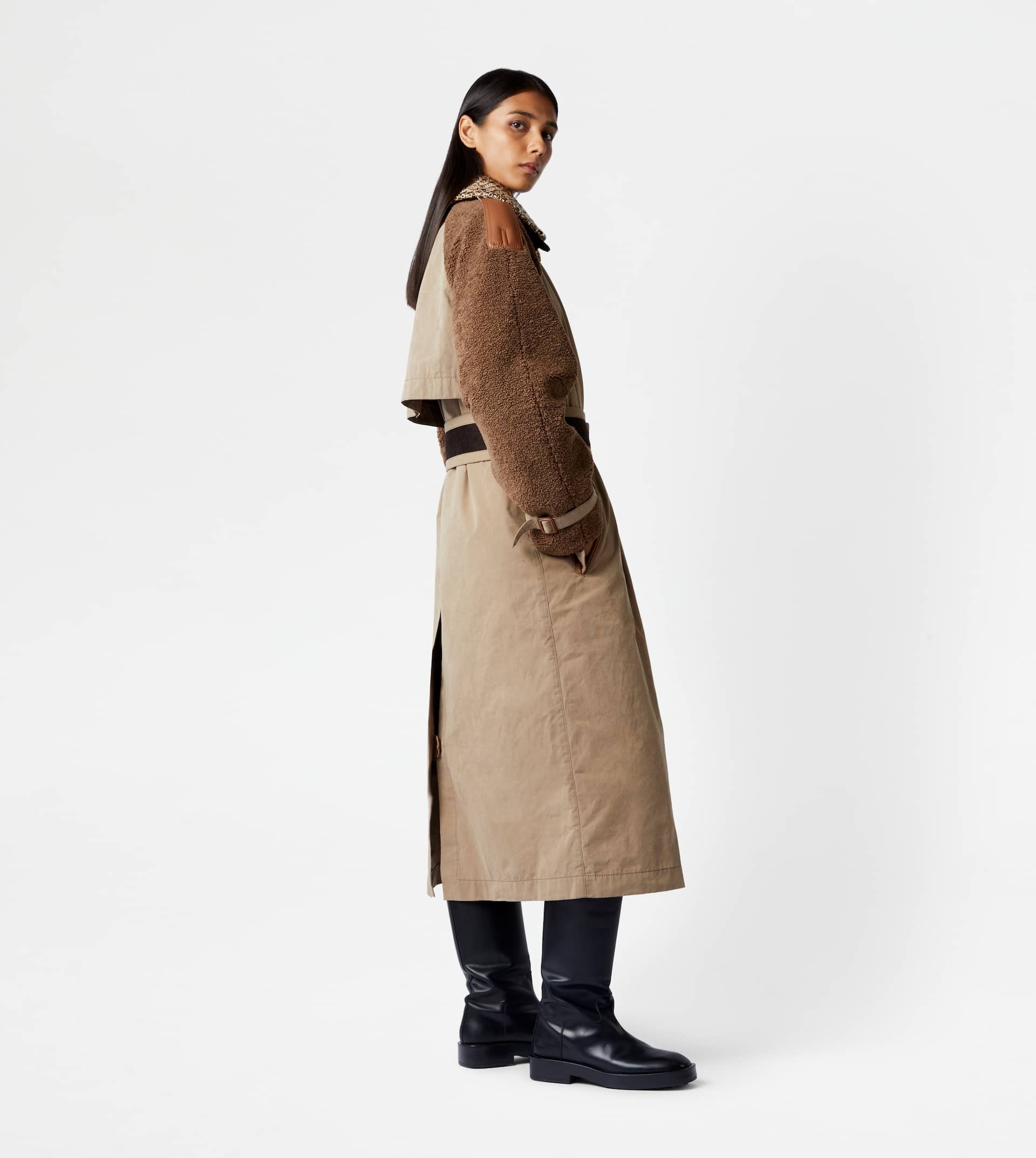 TRENCH COAT WITH LEATHER INSERTS - GREY - 4