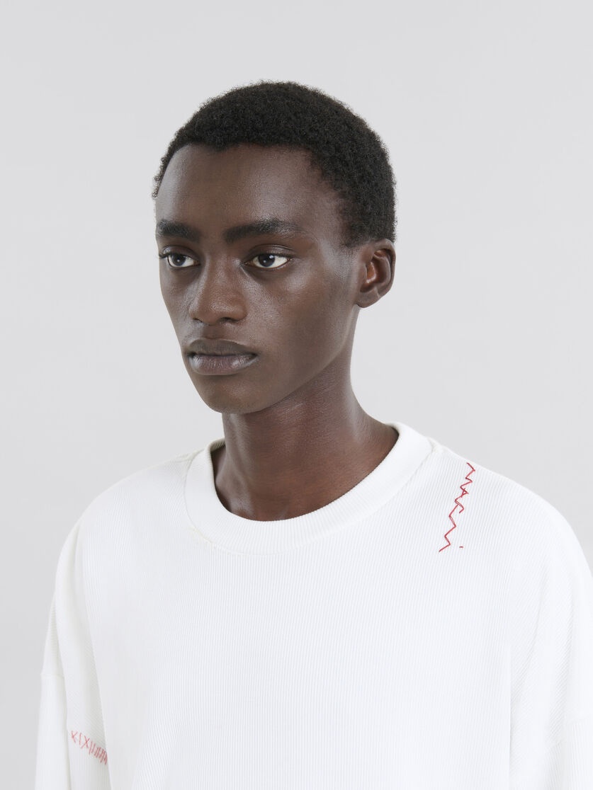 WHITE RIBBED COTTON T-SHIRT WITH MARNI SYMBOL - 4