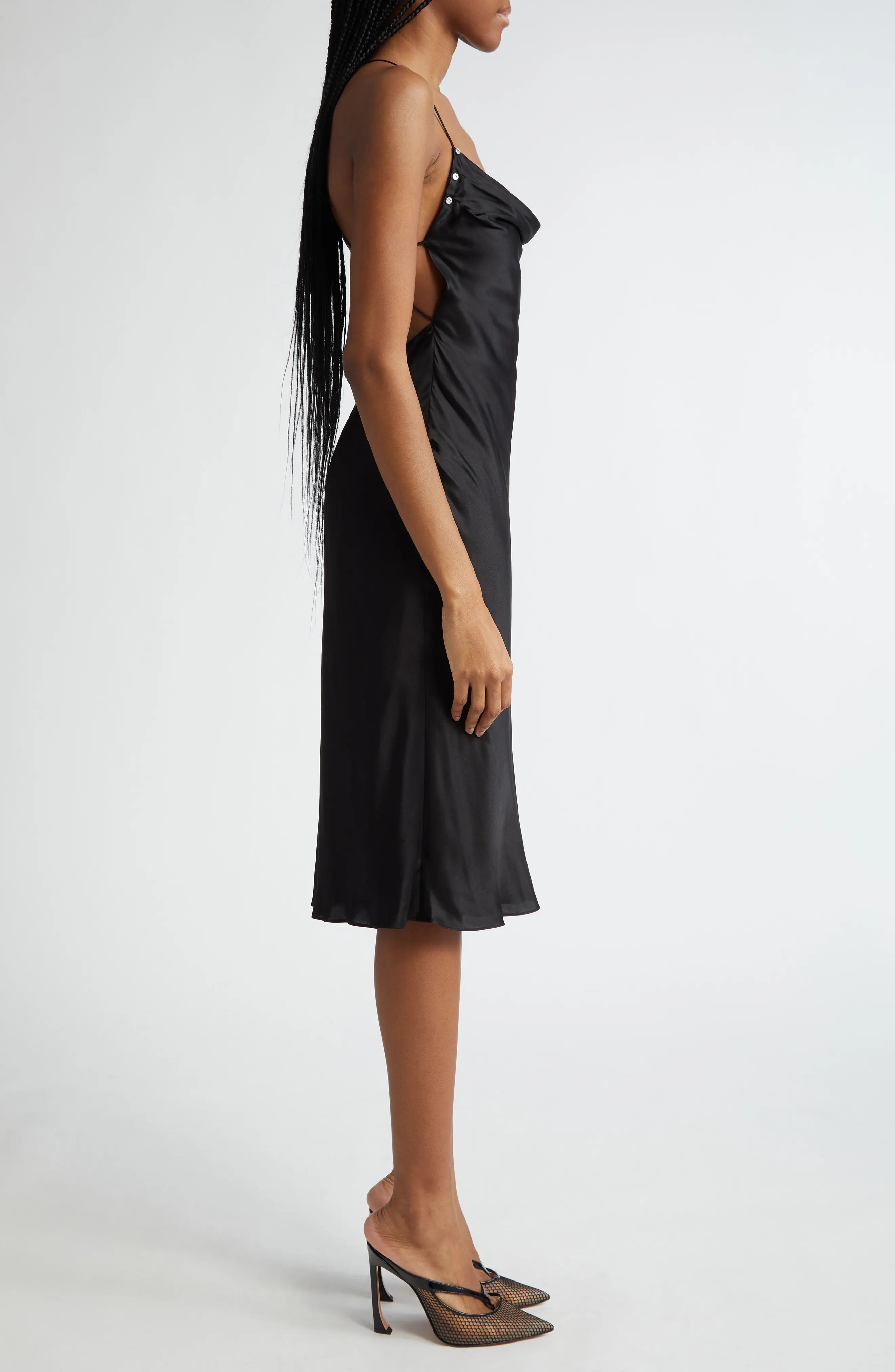 Rivet Detail Cowl Neck Satin Dress - 3