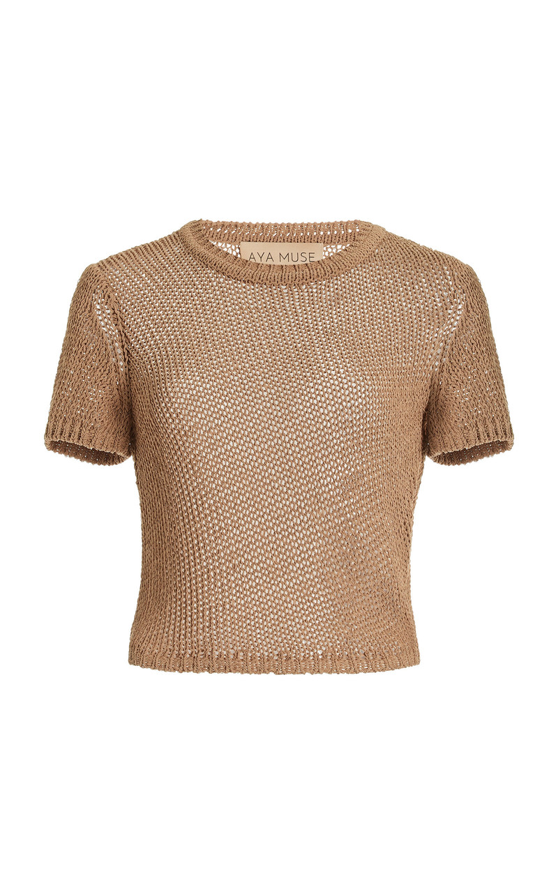 Atele Knit Cotton-Blend Crop Top neutral 1