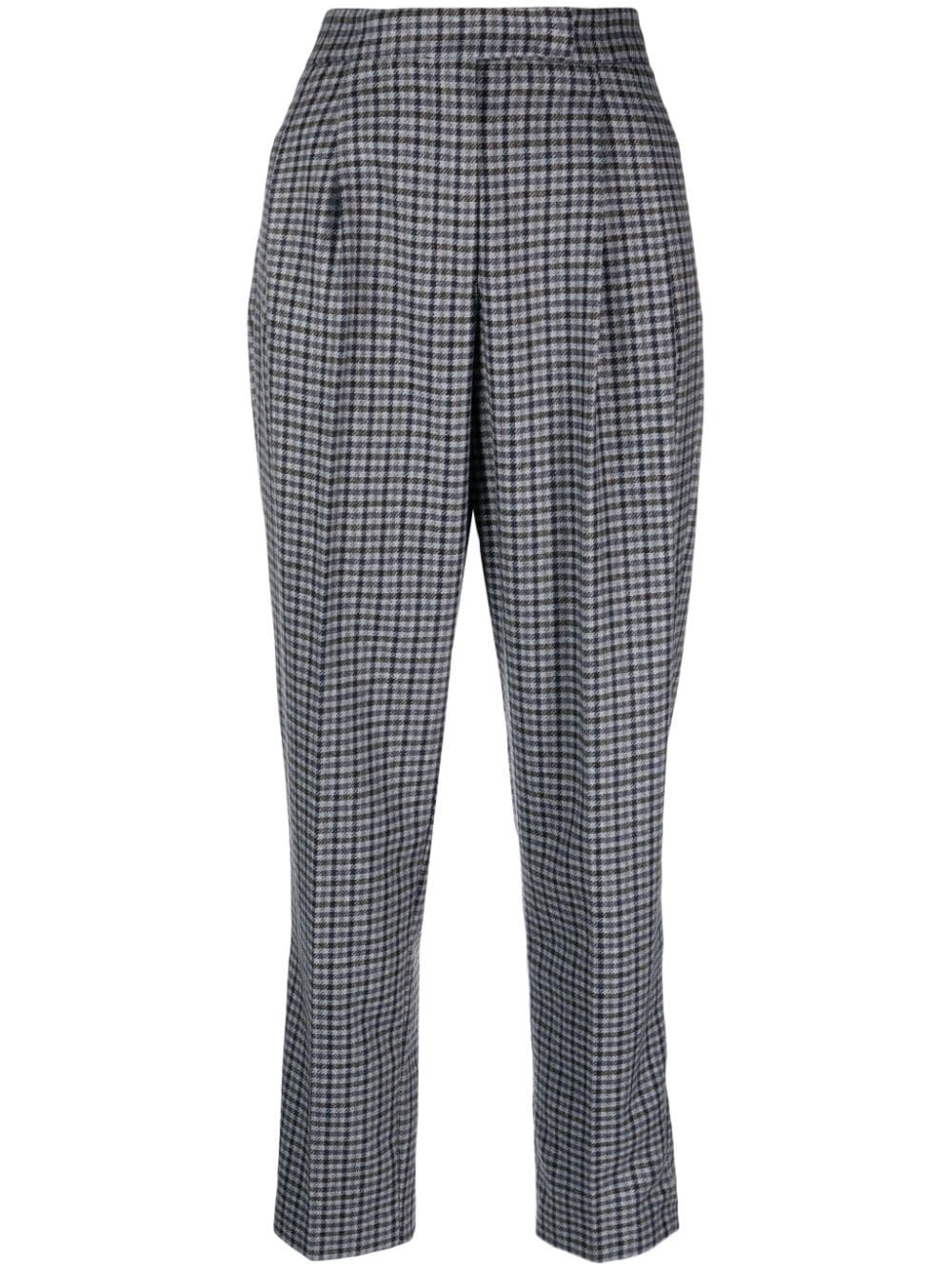 checked high-waist tapered trousers - 1