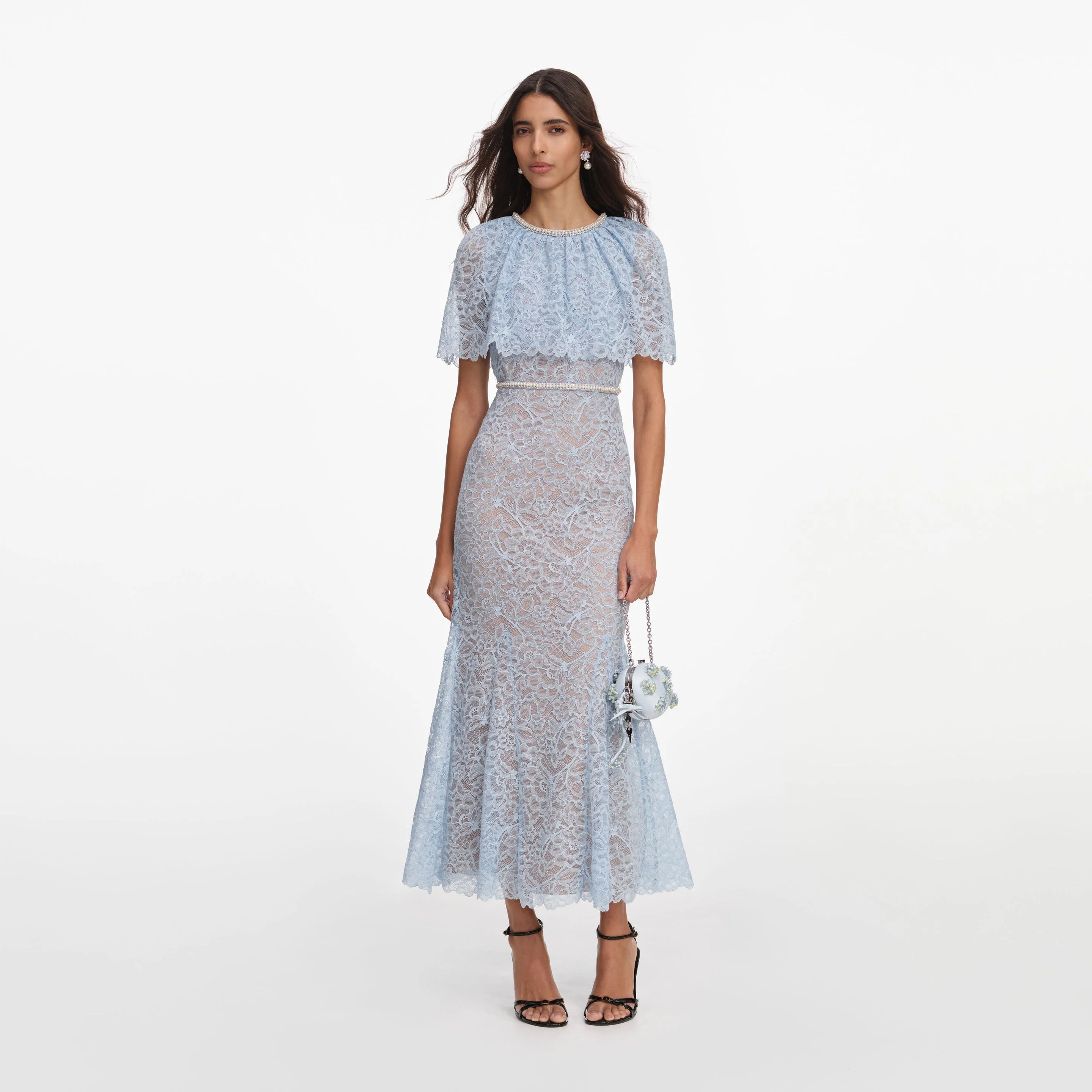 Blue Lace Cape Midi Dress - 1