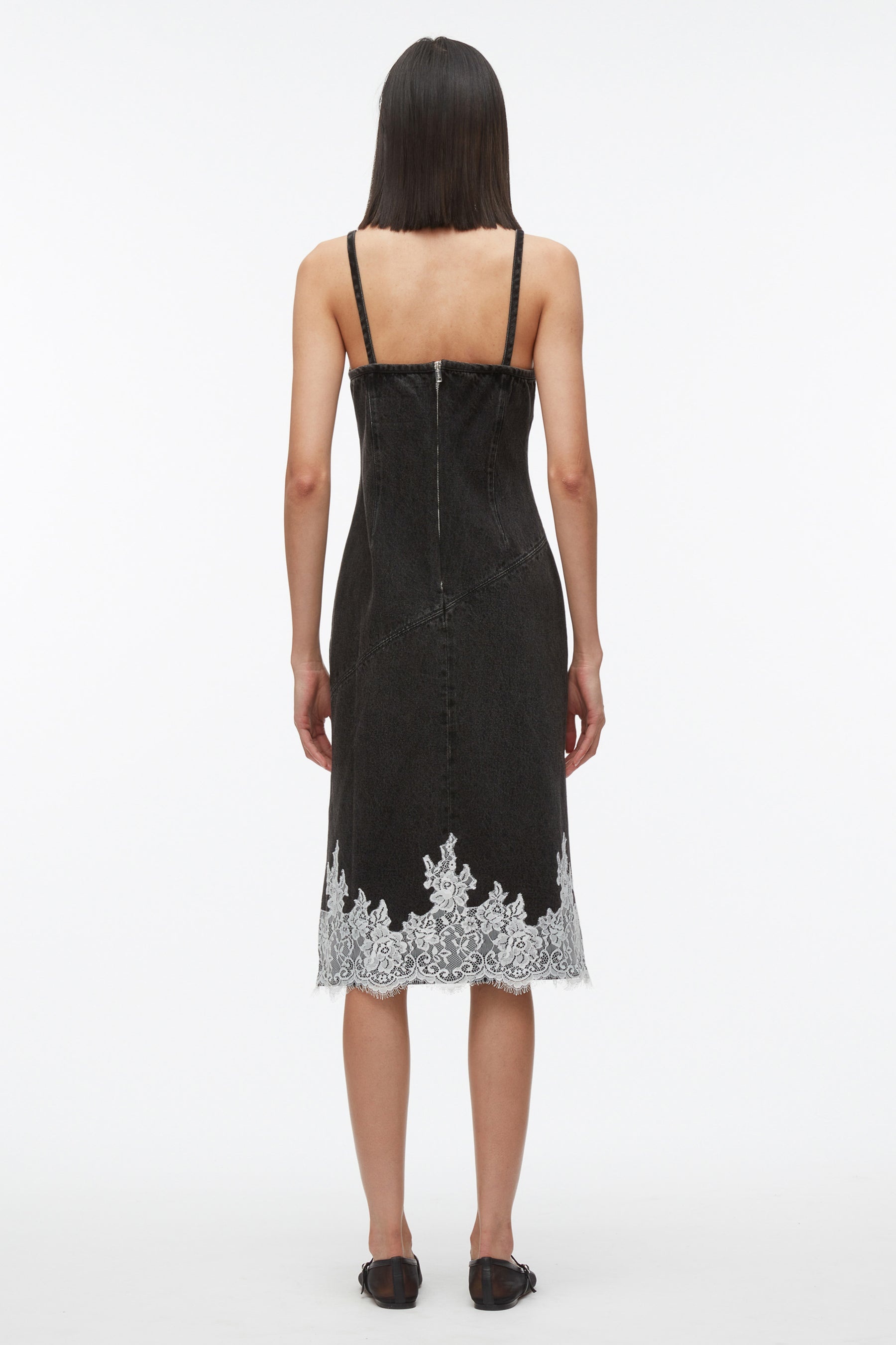 Denim Slip Dress with Lace - 5