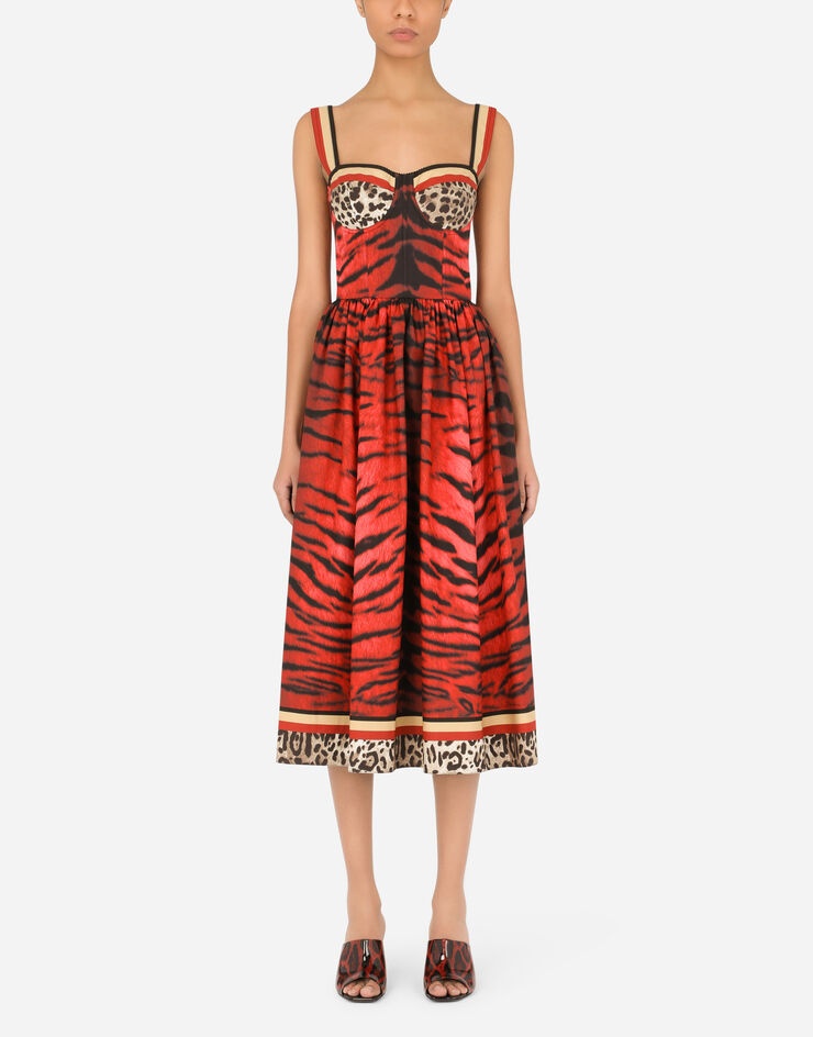 Long tiger-print poplin dress - 1