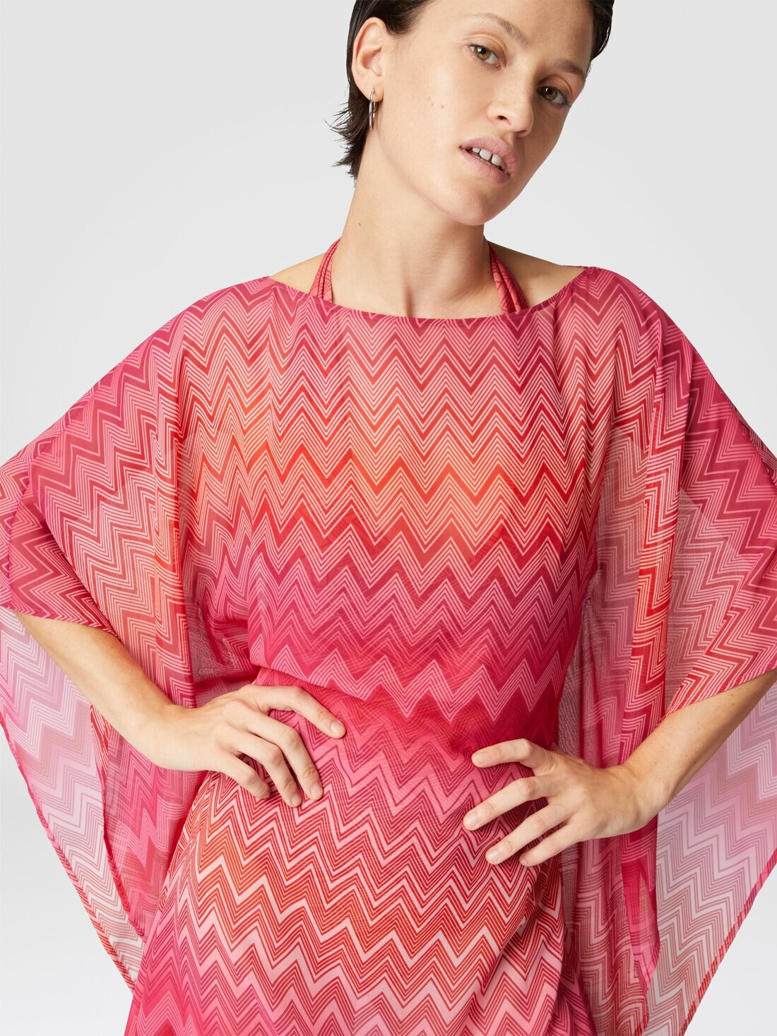 Short printed silk kaftan with wide sleeves - 4
