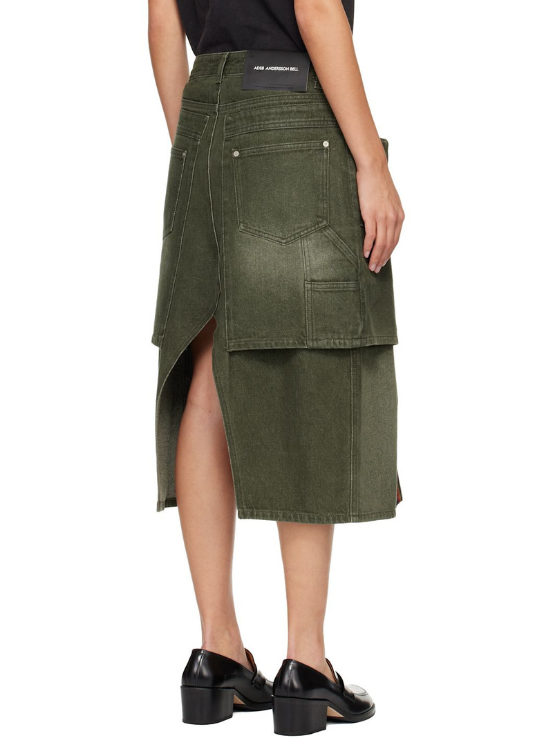 Khaki Raptor Layered Pleats Denim Midi Skirt 3
