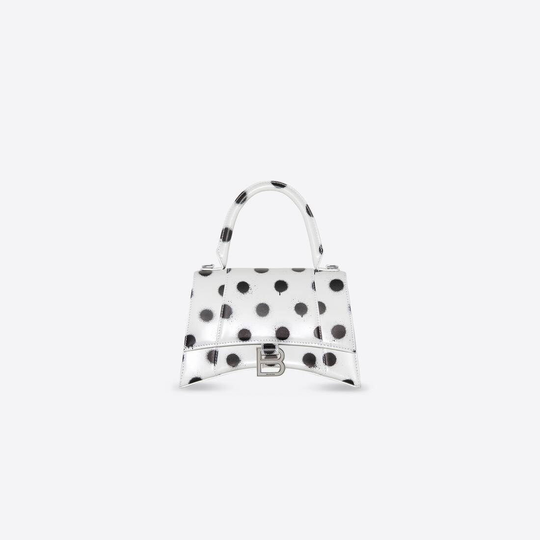 Women's Hourglass Small Handbag Sprayed Polka Dots Printed Box in White - 1