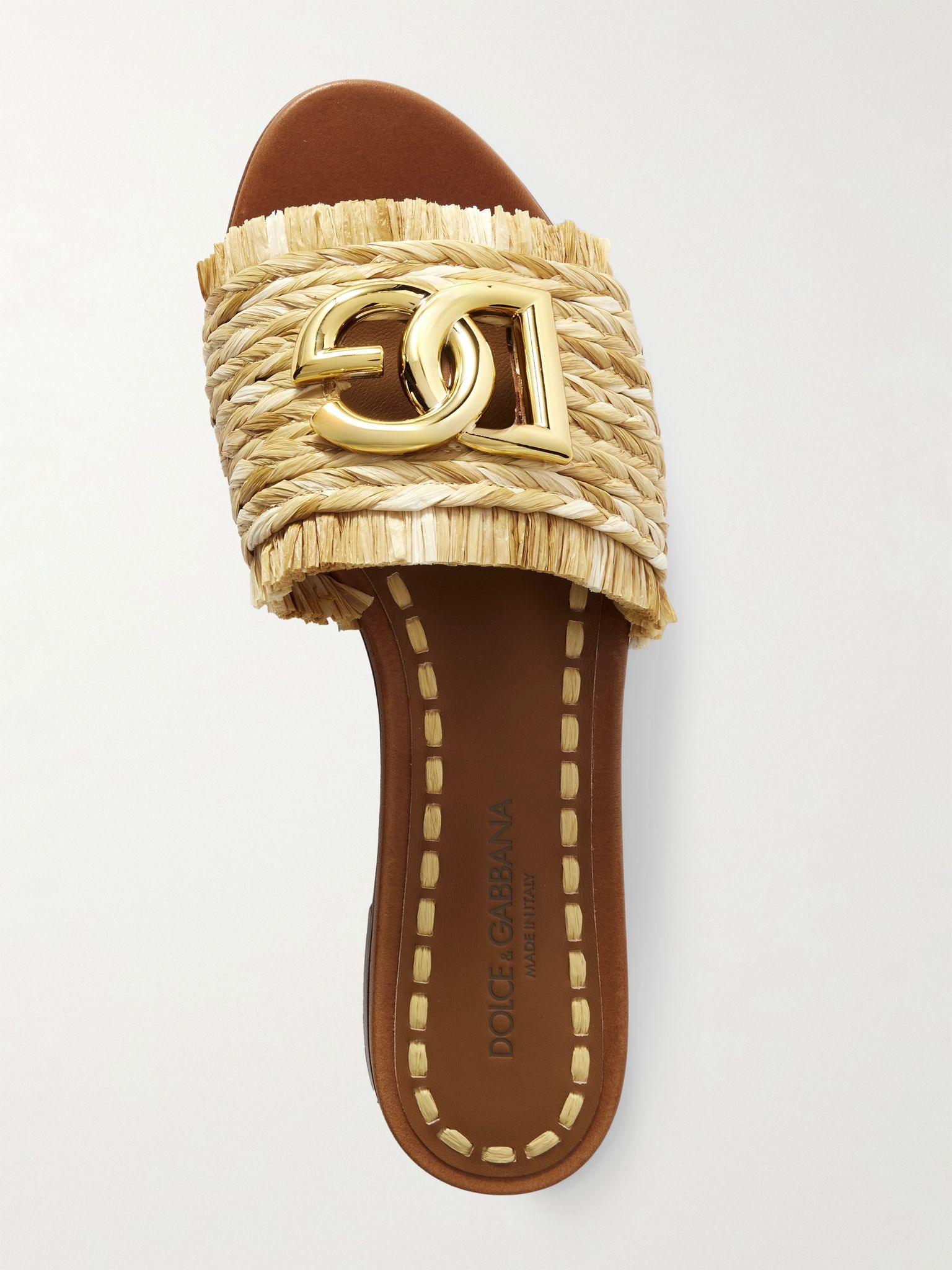 Embellished braided raffia sandals Beige - 5
