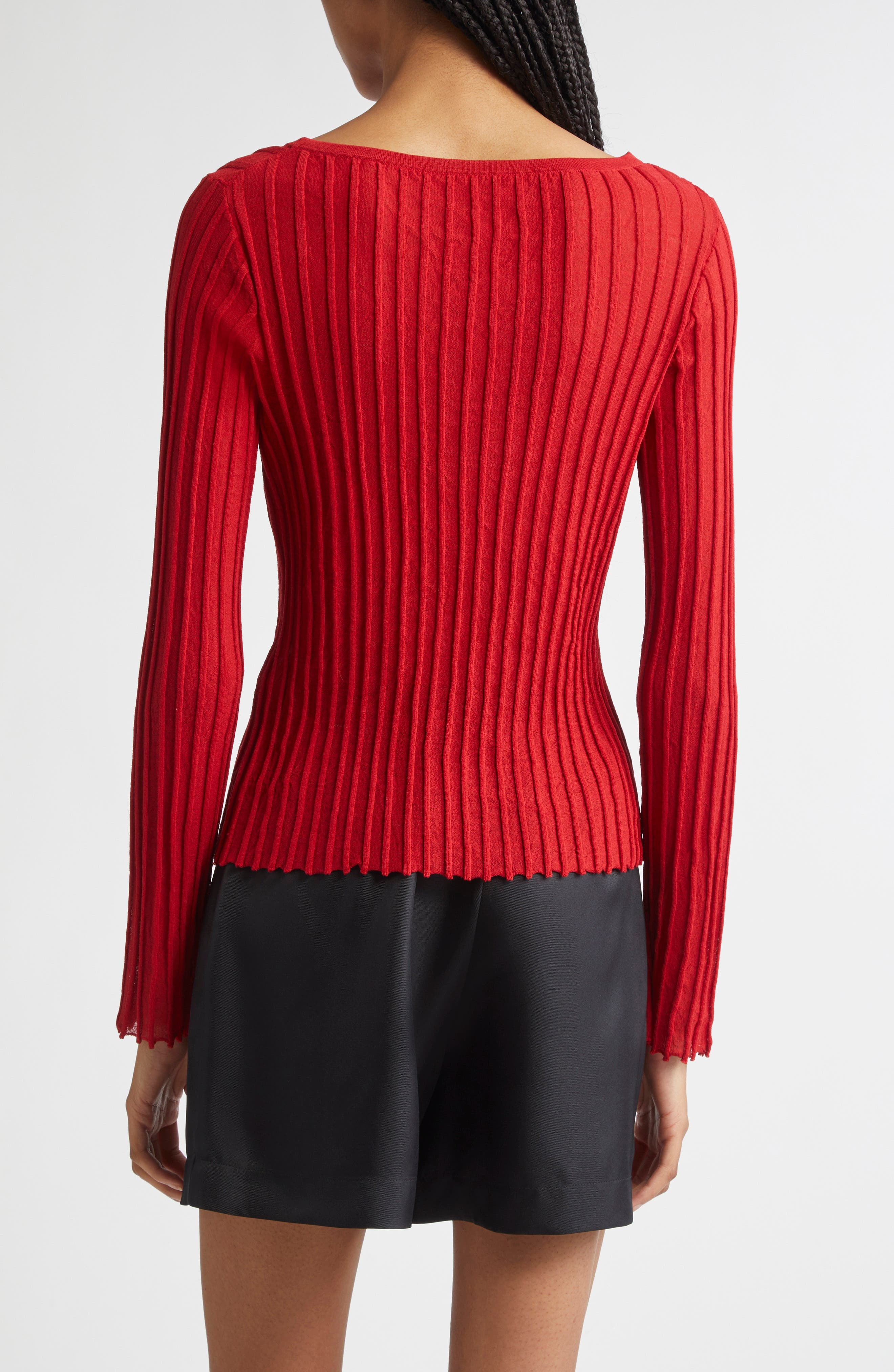 LOULOU DE SAISON Mabille Rib Long Sleeve Top in Red at Nordstrom - 3