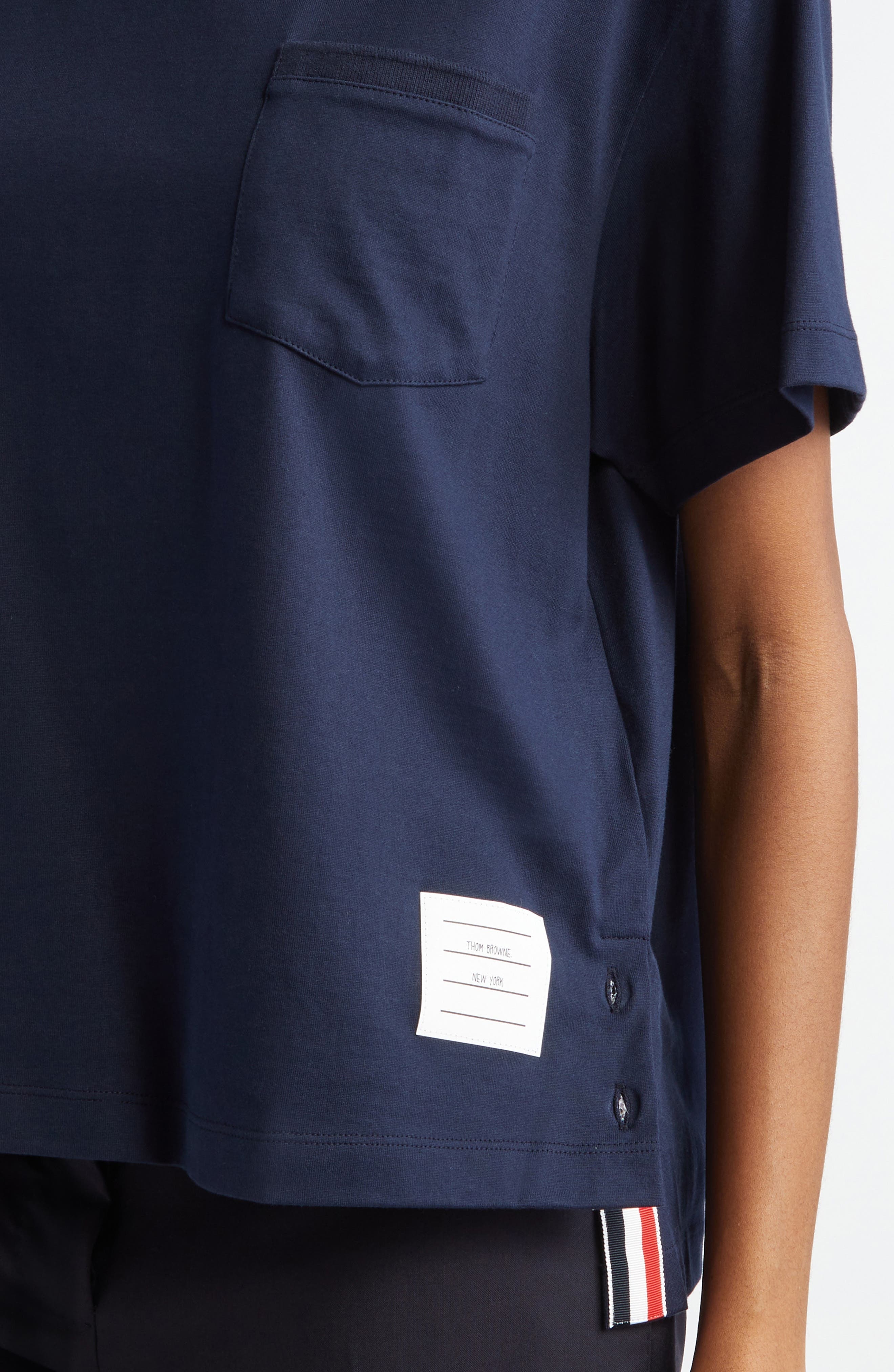 Thom Browne Medium Weight Cotton Jersey Boxy Pocket Tee in Navy at Nordstrom - 4