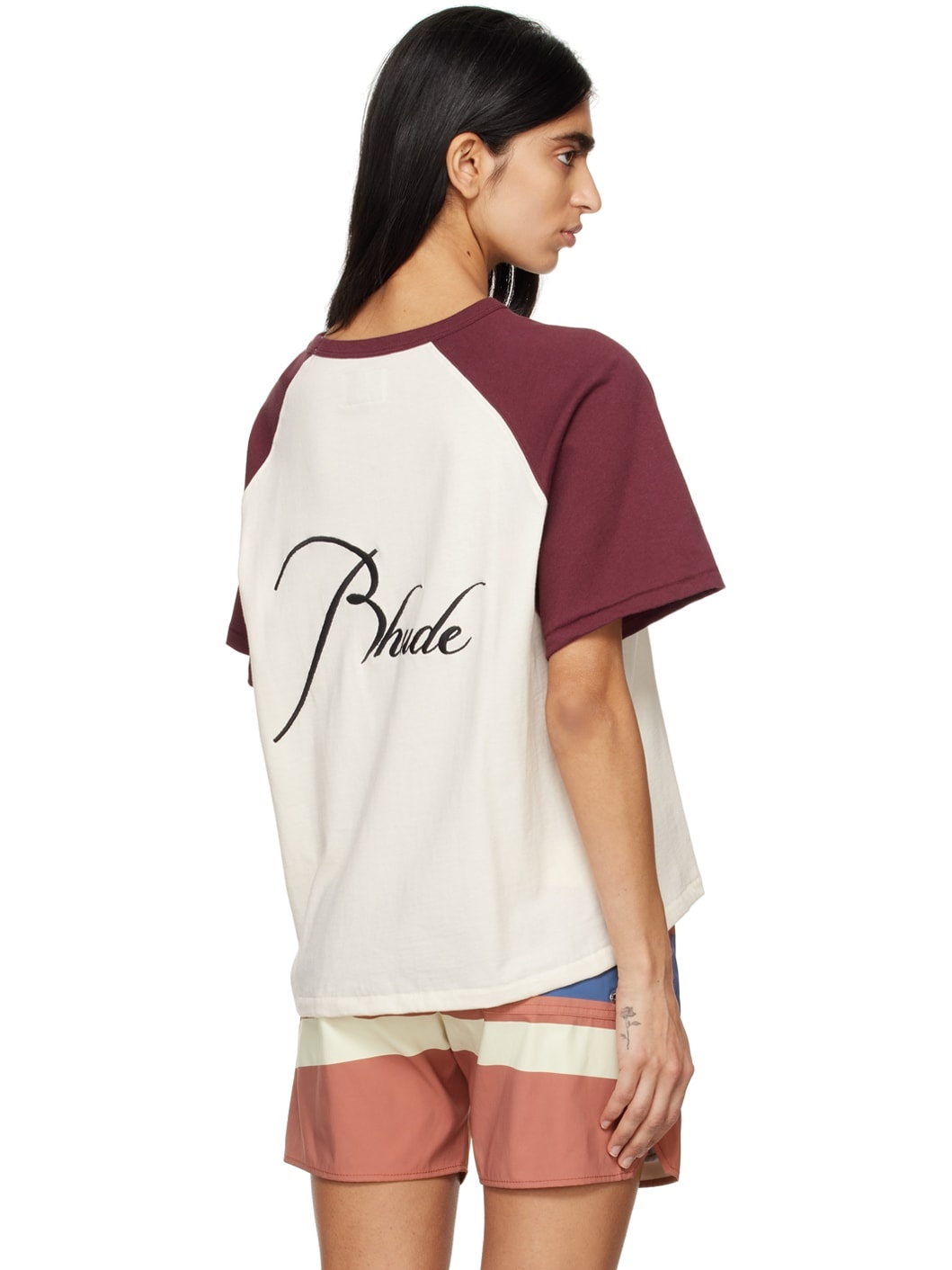 Off-White & Burgundy Raglan T-Shirt - 3