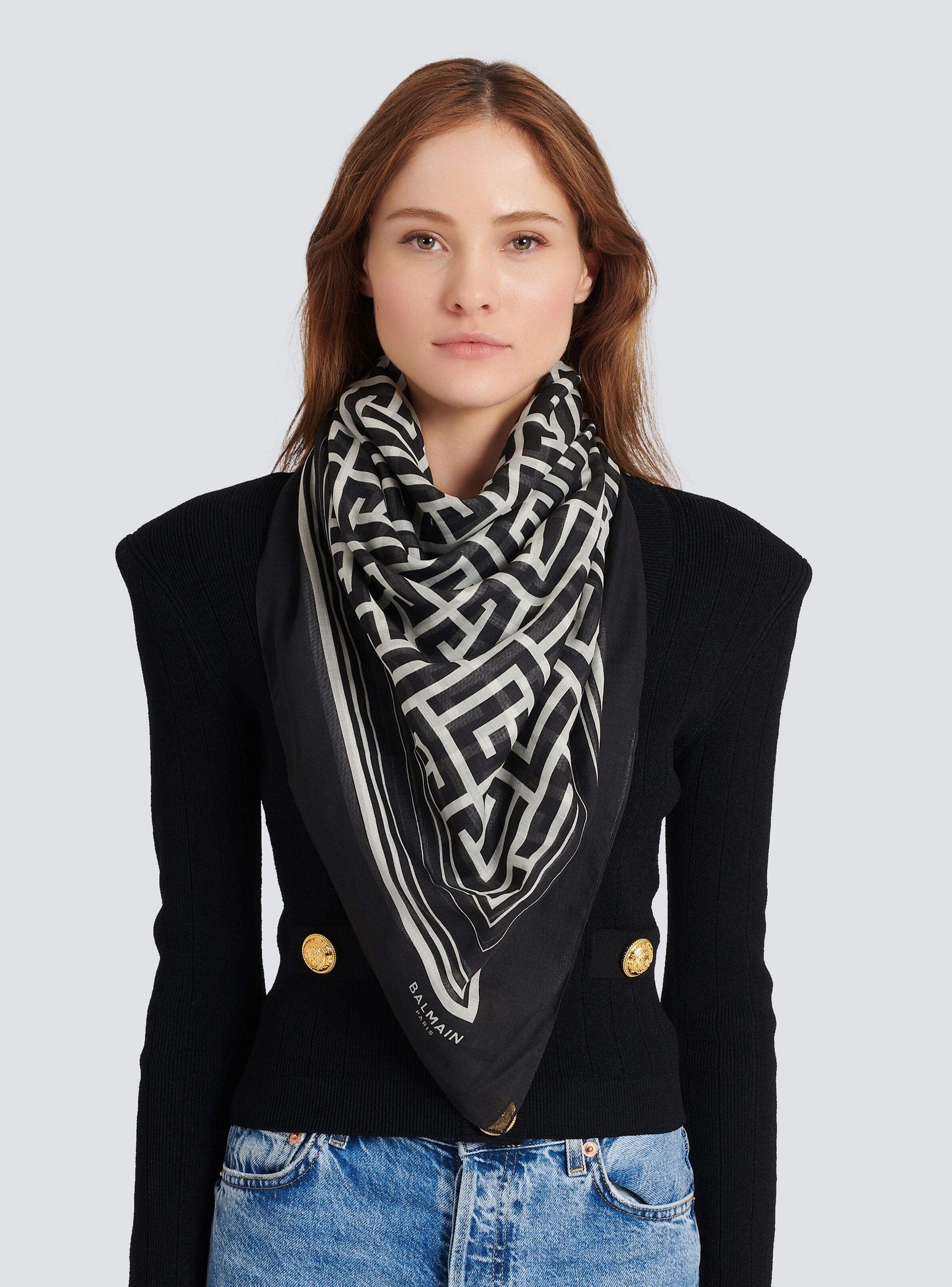 Mini monogram and paisley reversible scarf black - Women